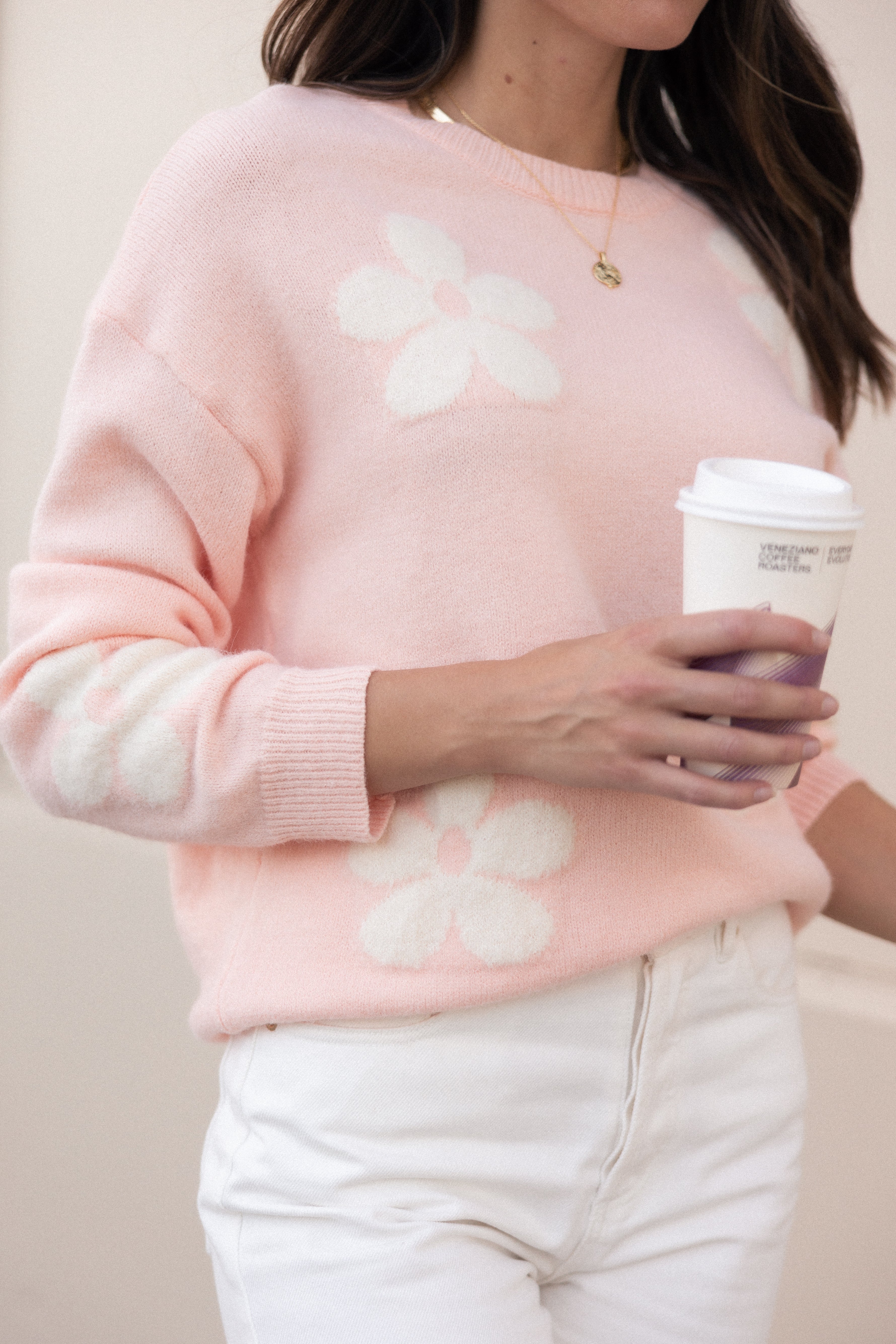 Charlie Flower Knit Sweater - Pink