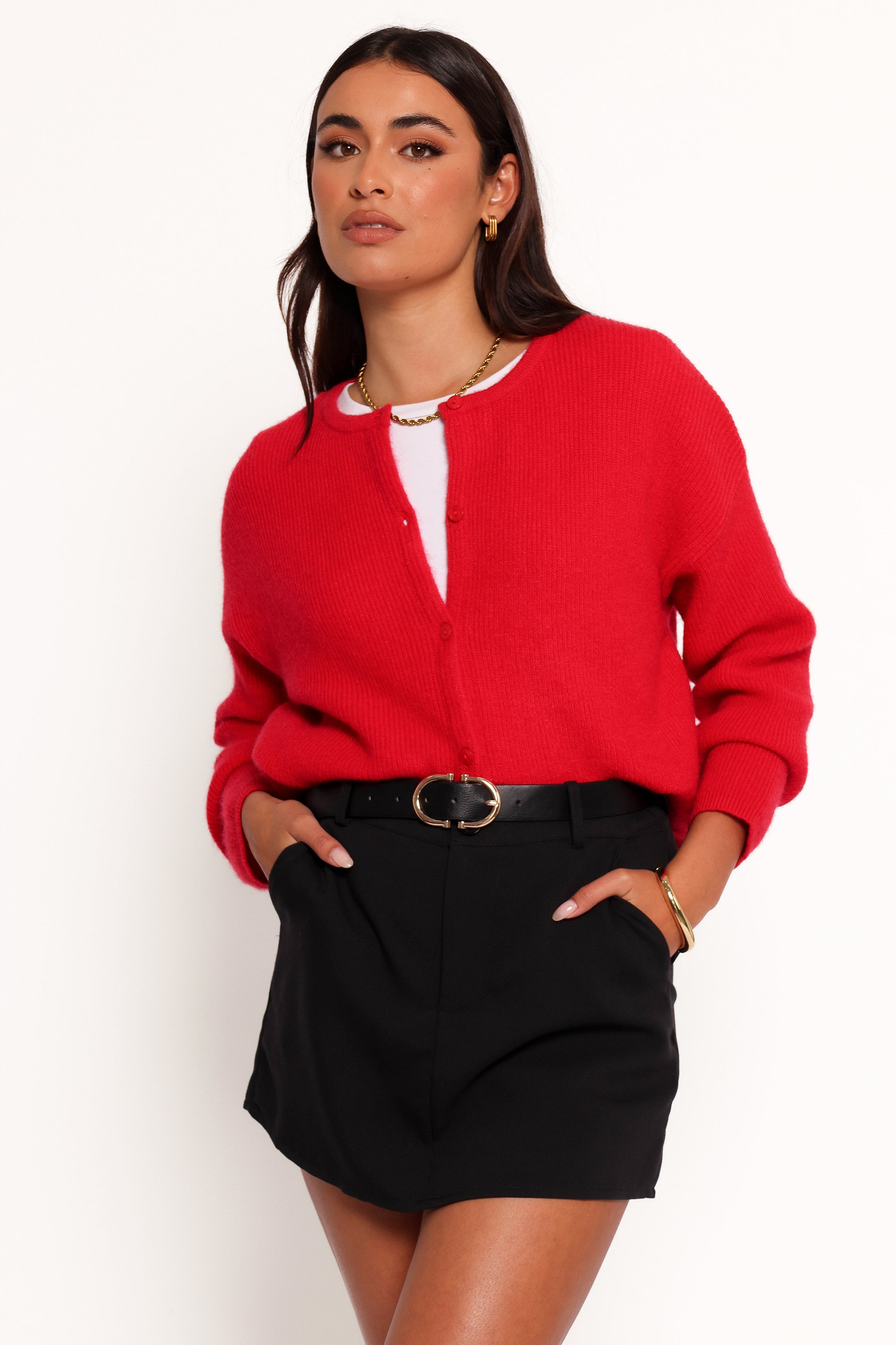 Astor Classic Button Up Cardigan - Red