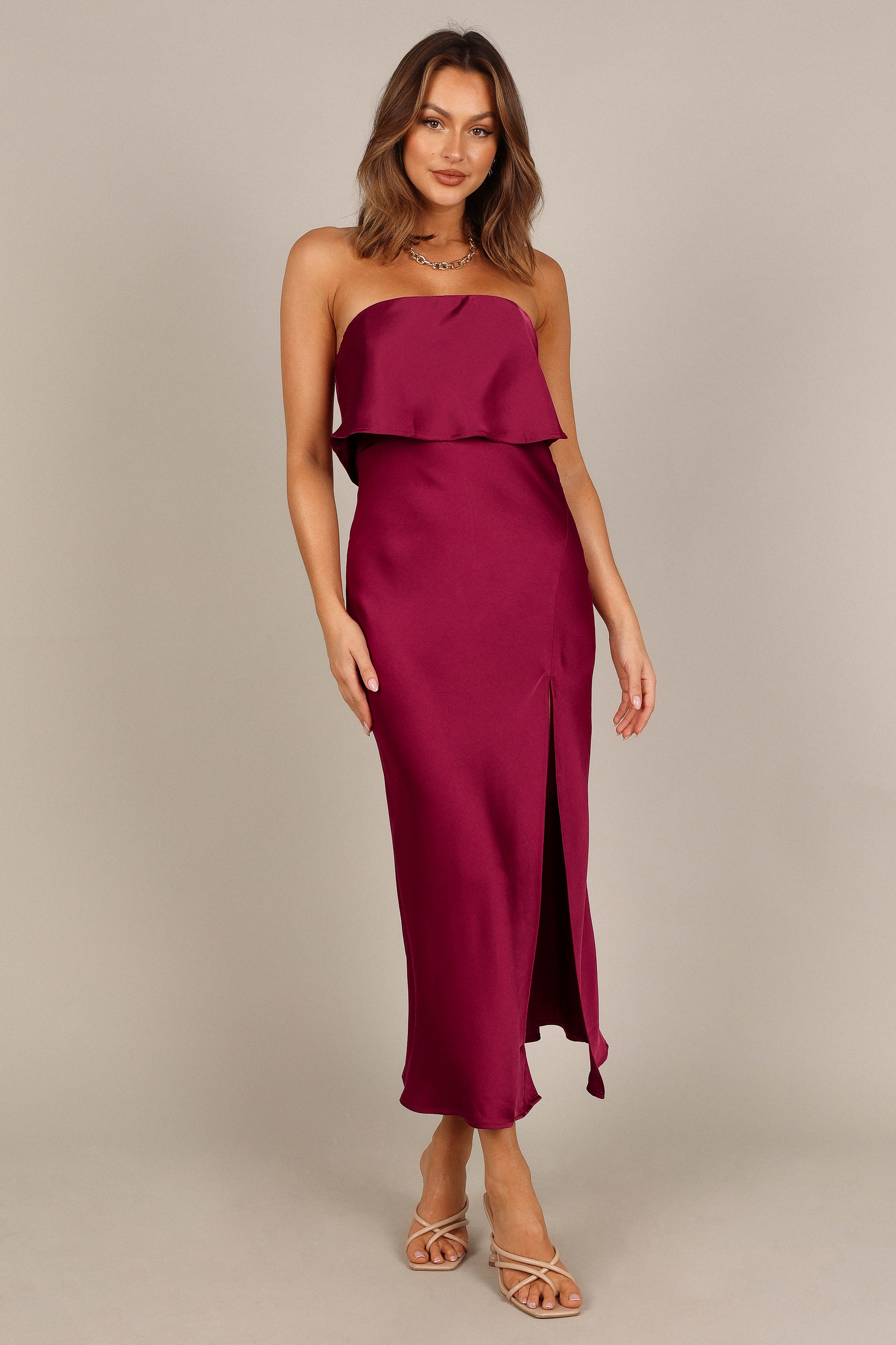 Vienna Strapless Midi Dress - Berry