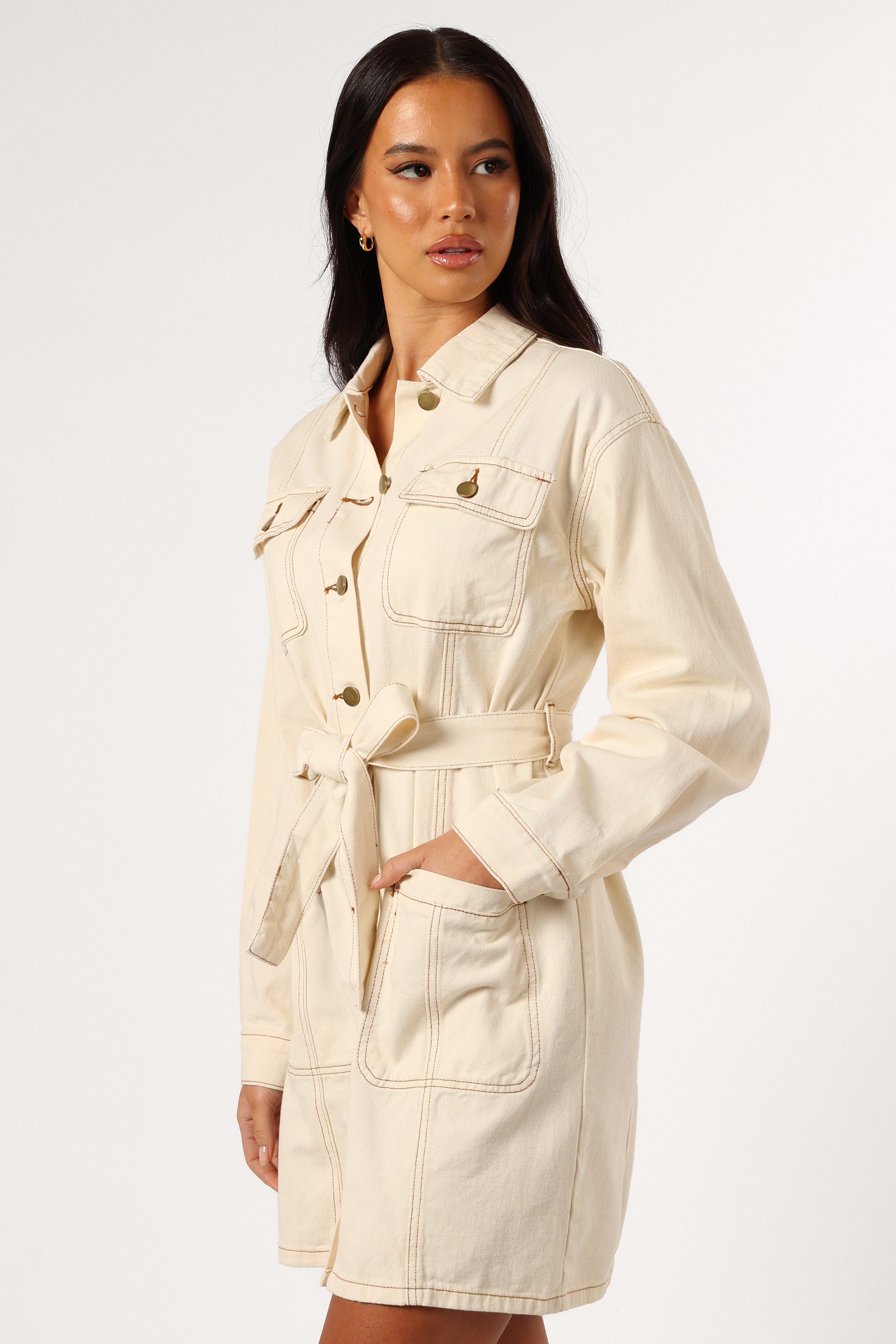 Otto Long Sleeve Mini Denim Dress - Sand