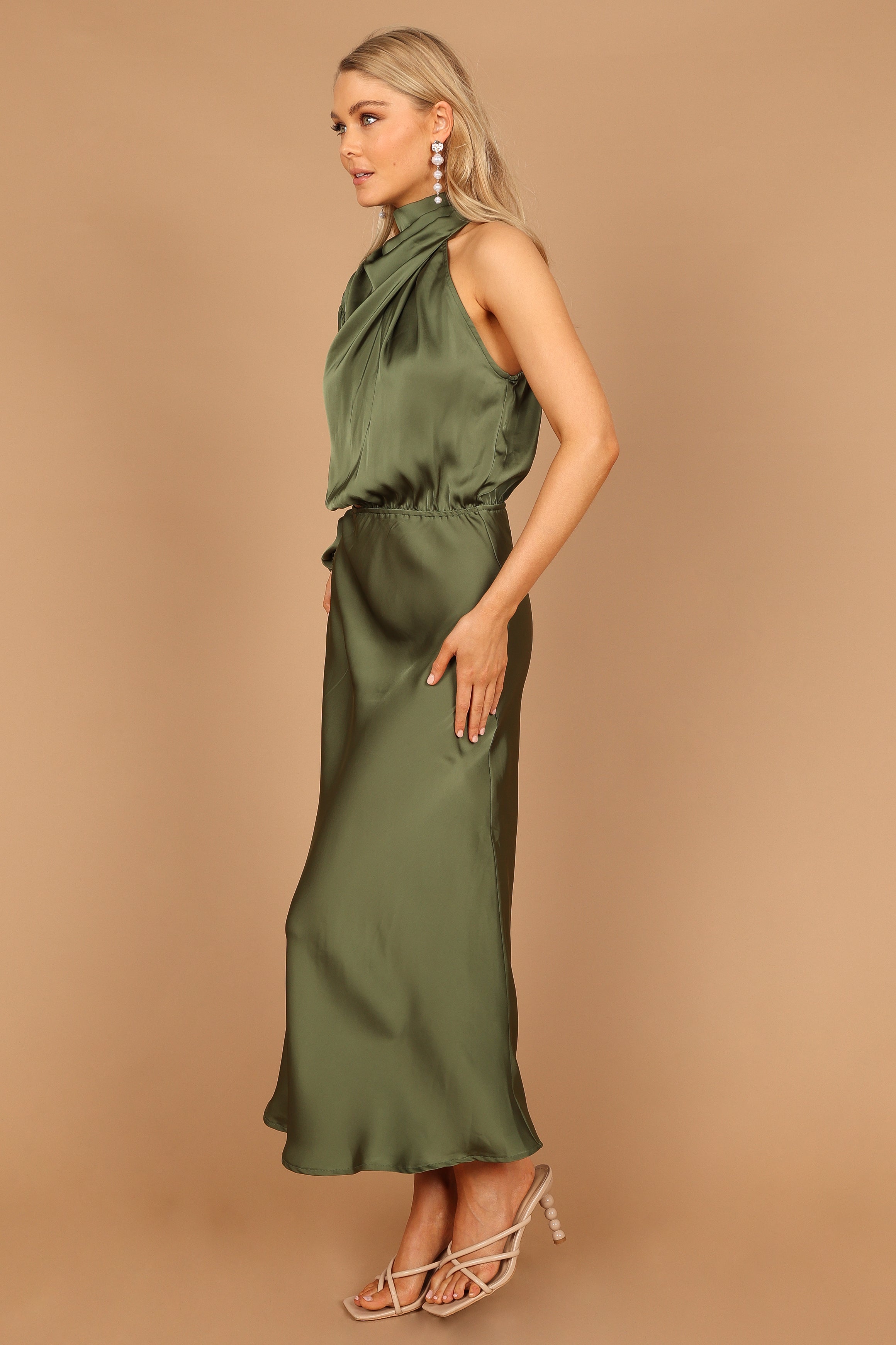 Amelie One Shoulder Midi Dress - Olive