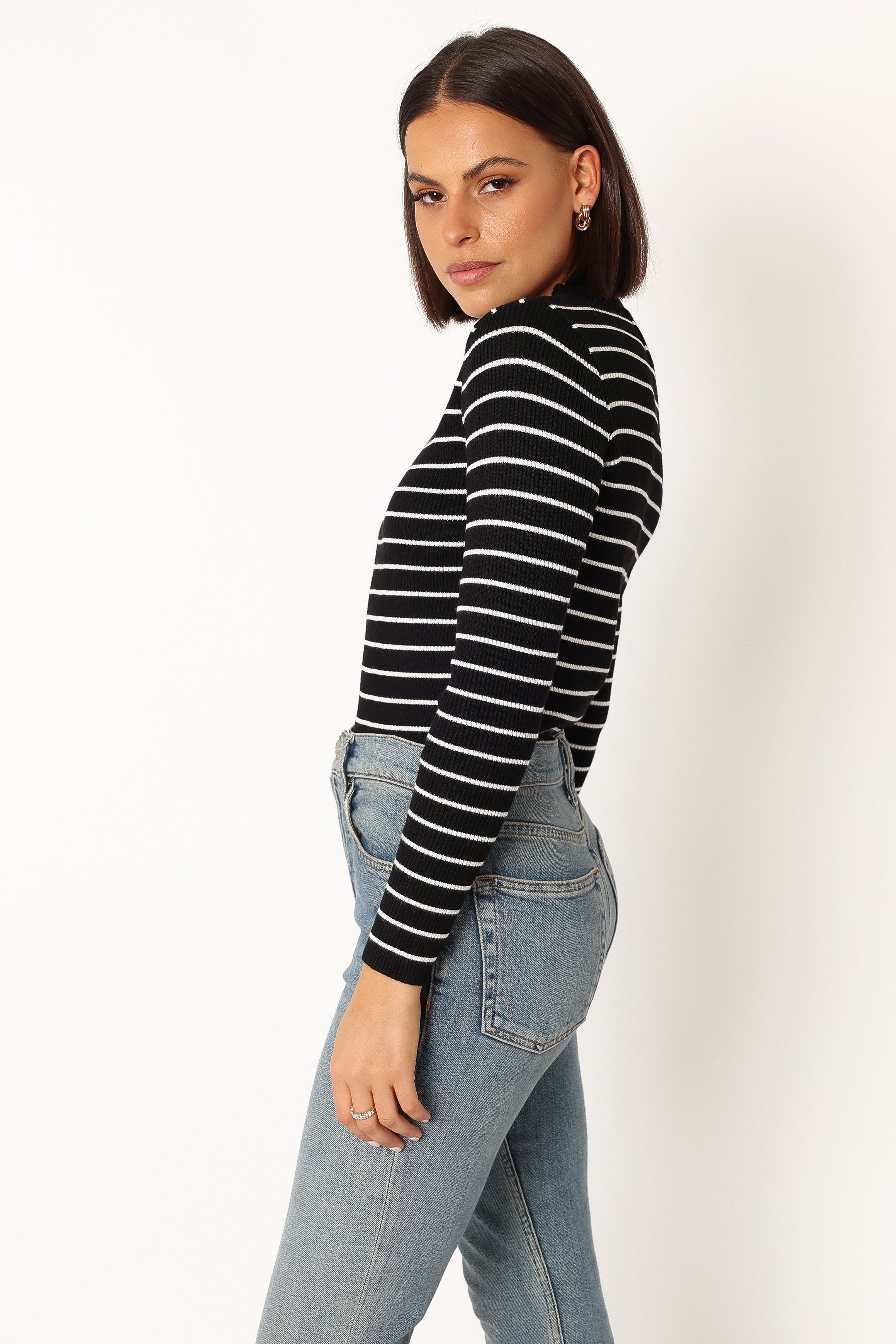 Stacie Ribbed Knit Top - Black Stripe