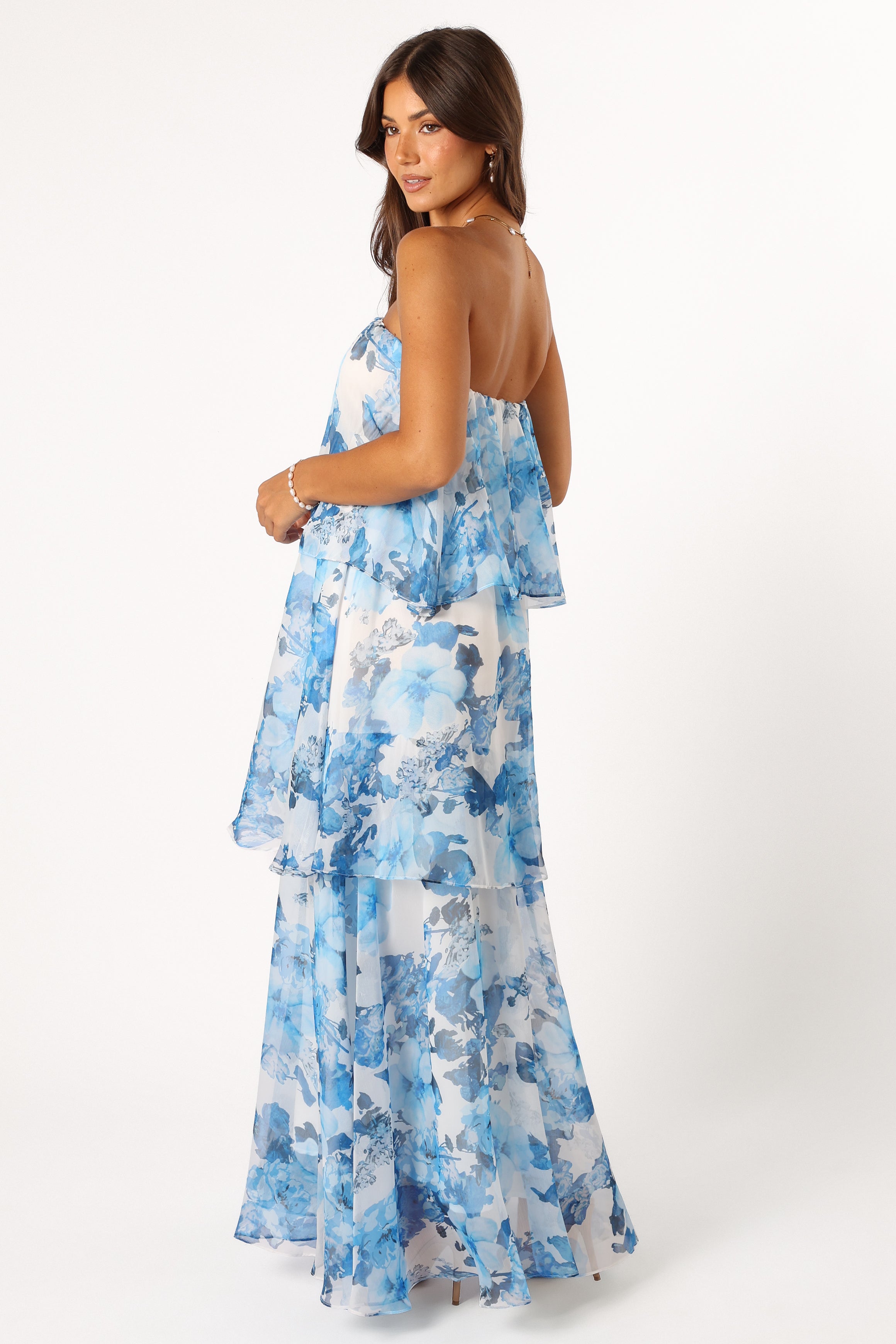 Bloom Strapless Maxi Dress - Blue White Floral