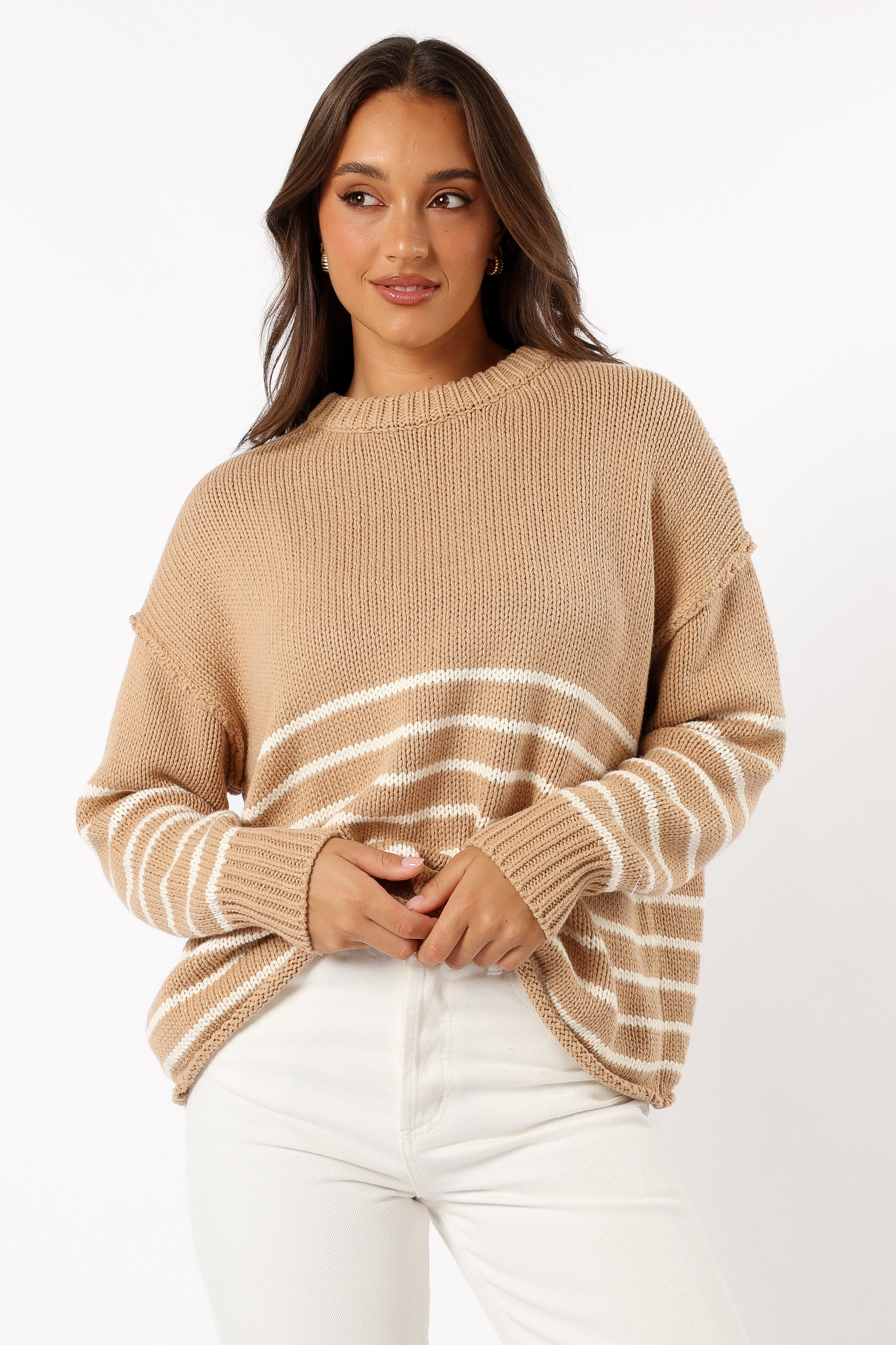 Tenzie Stripe Knit Sweater - Mocha Cream