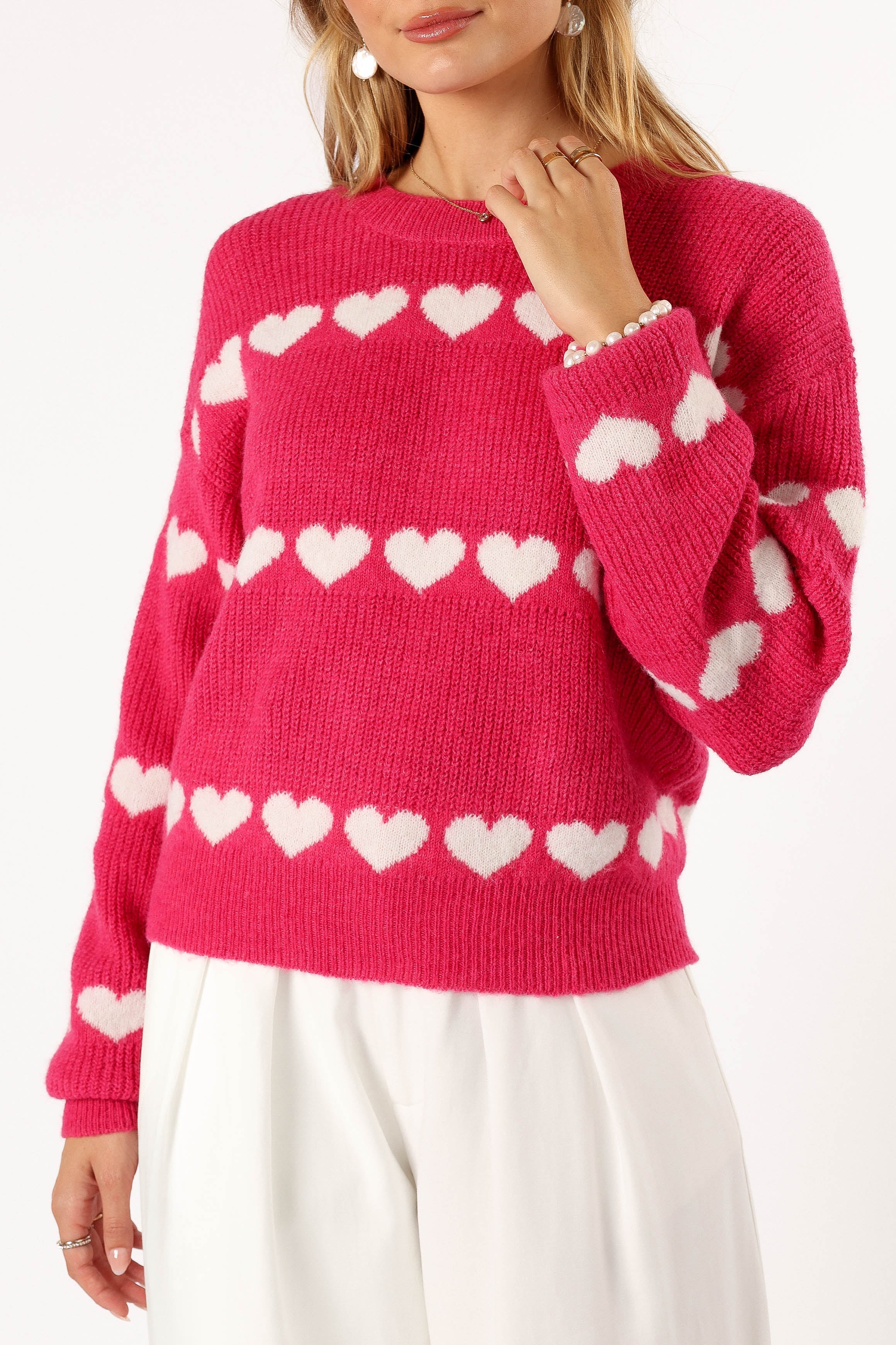 Dakotah Heart Stripe Knit Sweater - Fuchsia White