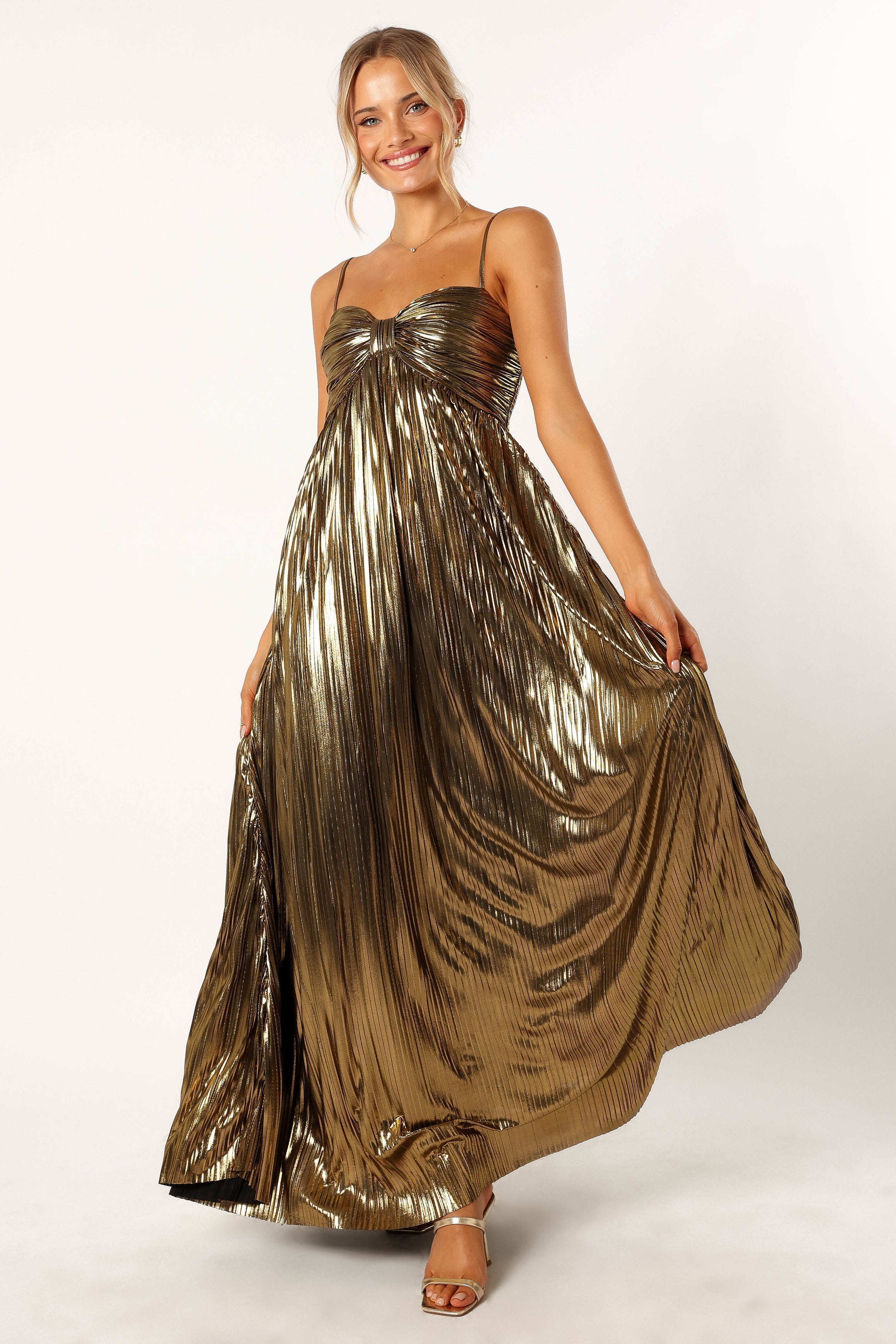 Kanthro Pleated Maxi Dress - Gold