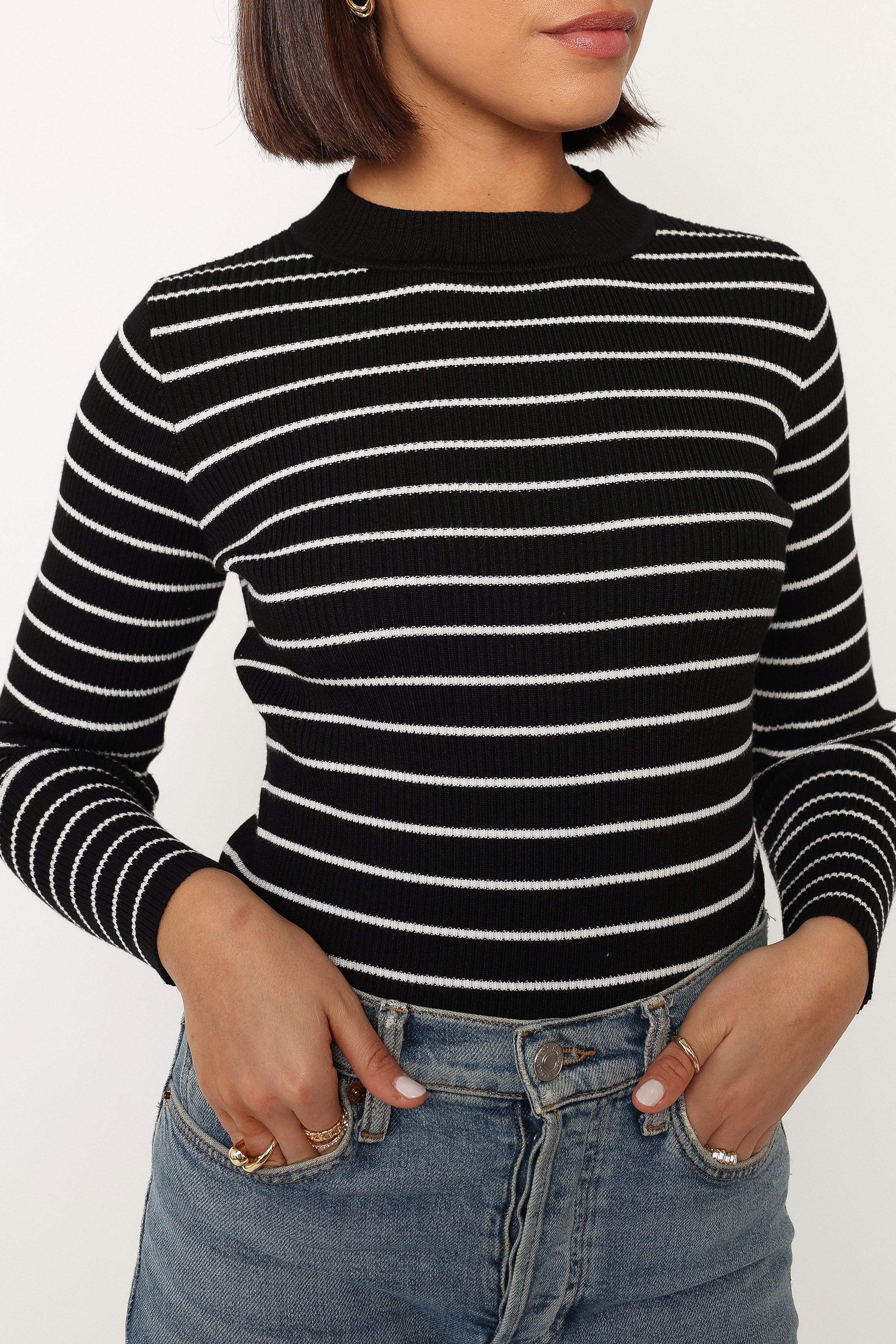 Stacie Ribbed Knit Top - Black Stripe