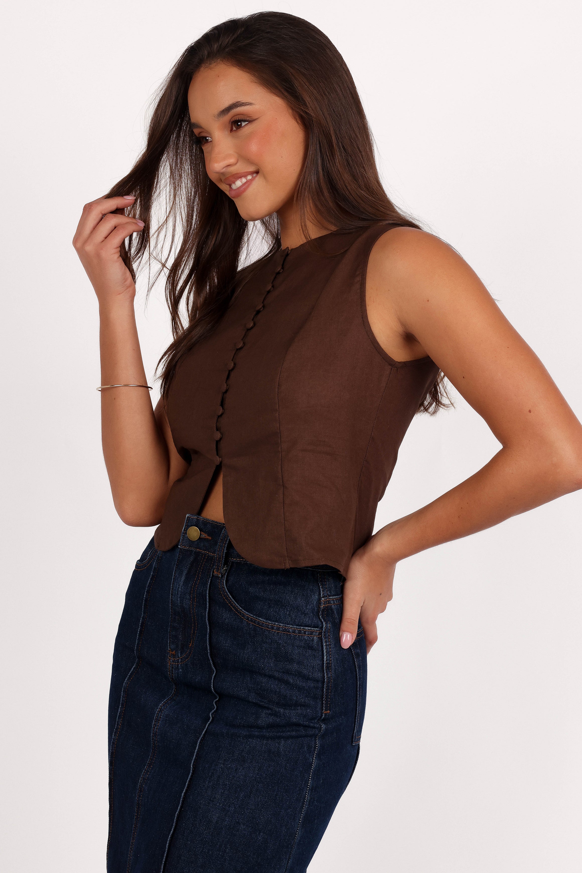 Daniella Linen Vest - Chocolate Brown