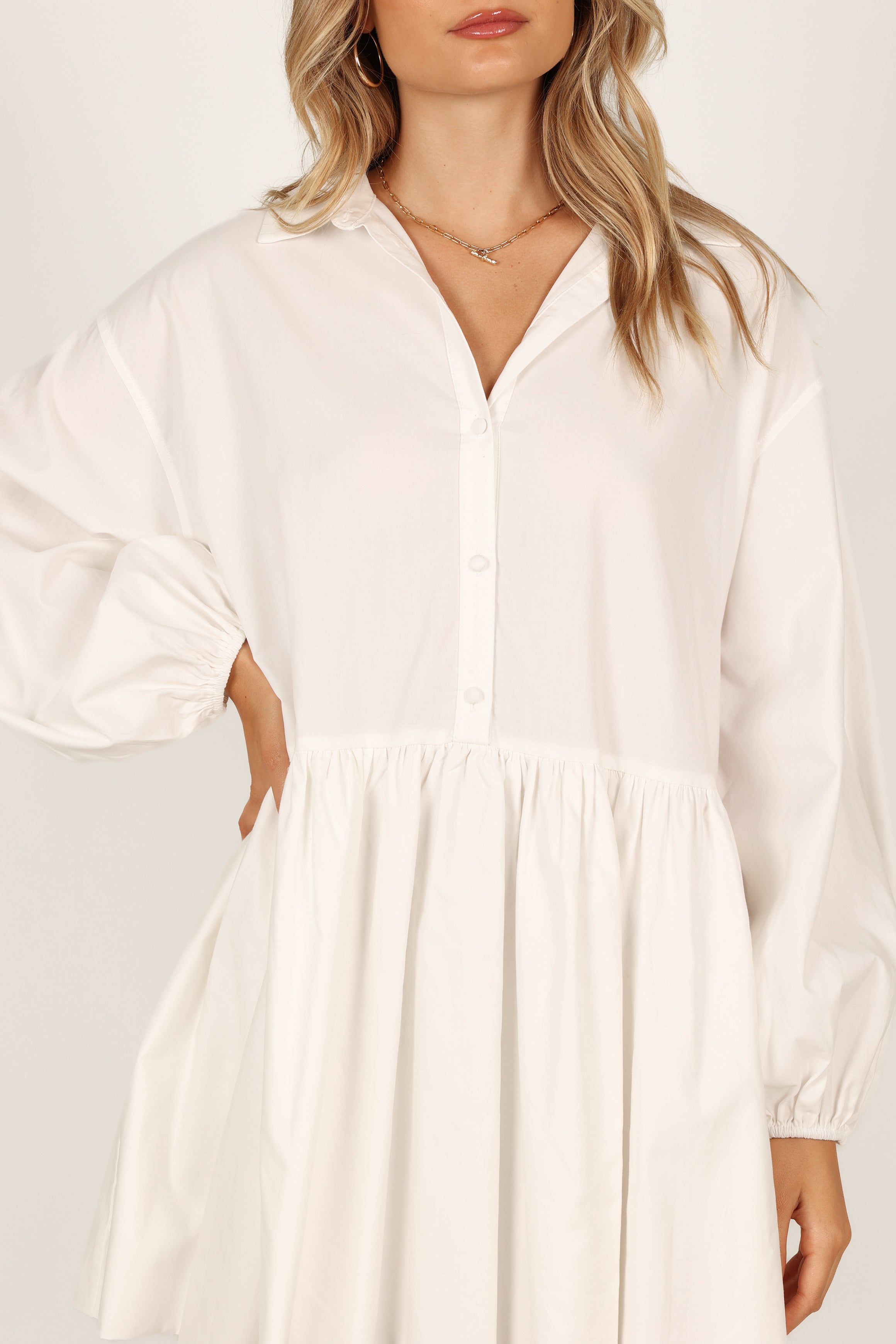 Daisy Long Sleeve Mini Dress - White