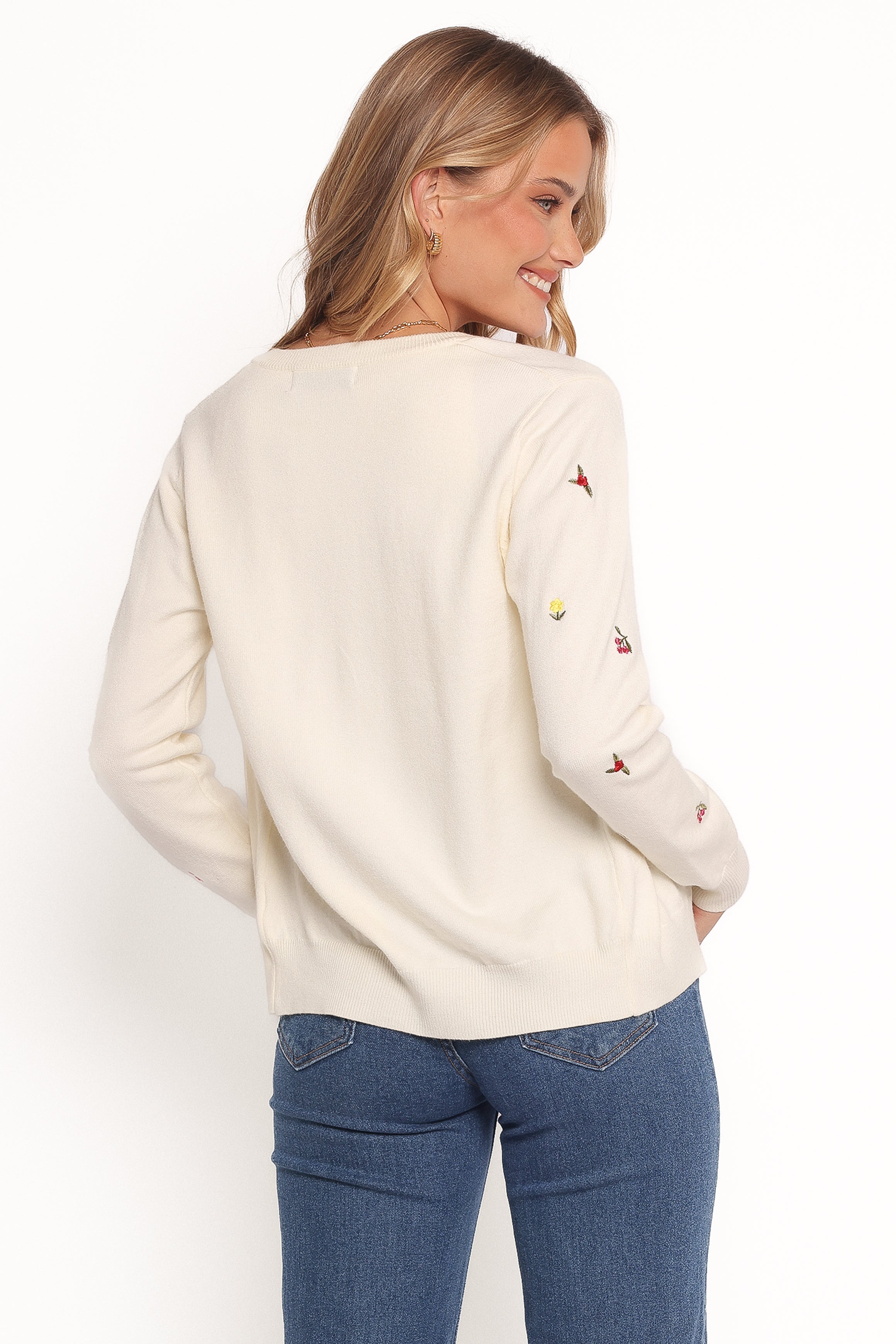 Millen Flower Embroidery Cardigan - Cream