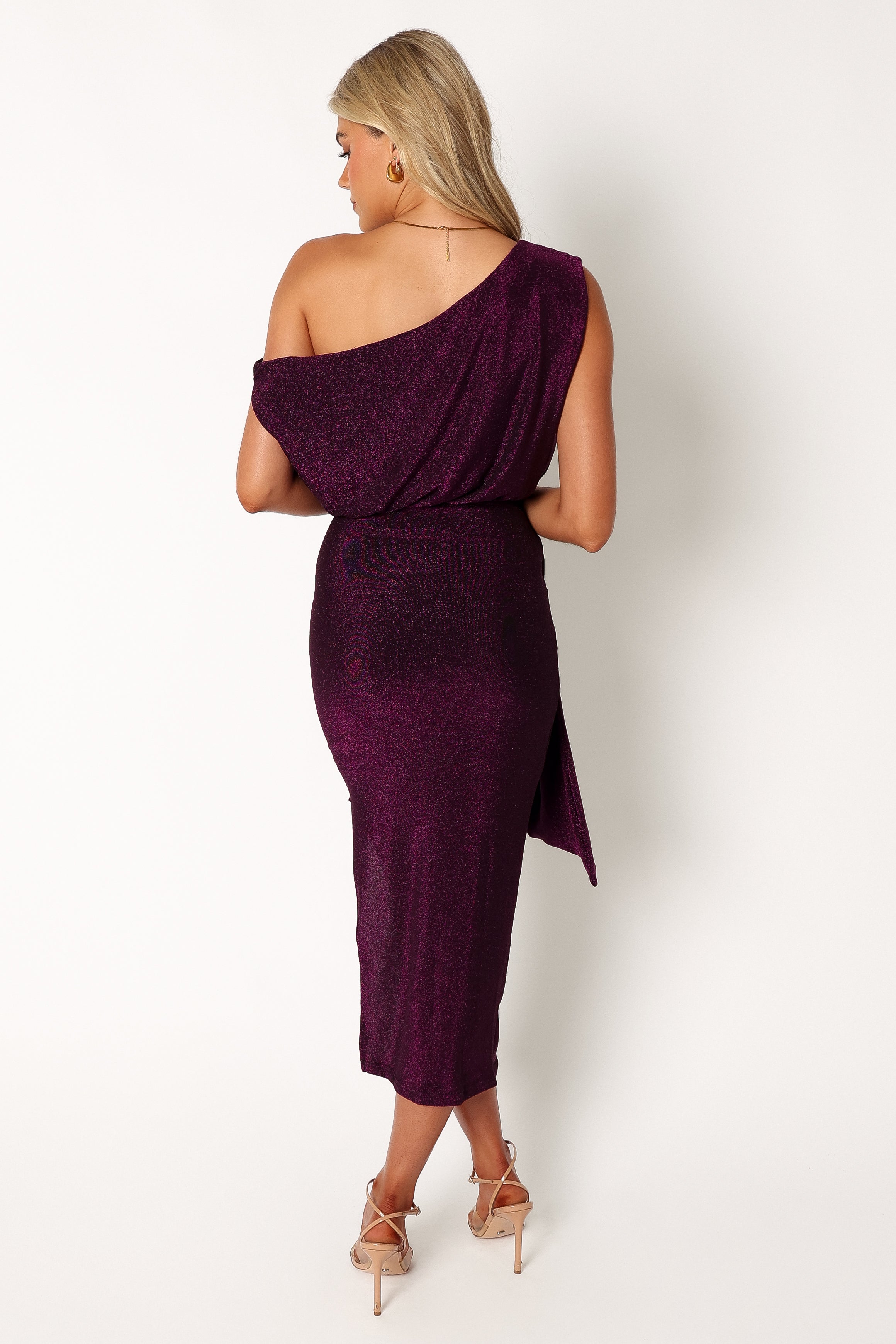 Santiago Off Shoulder Midi Dress - Purple