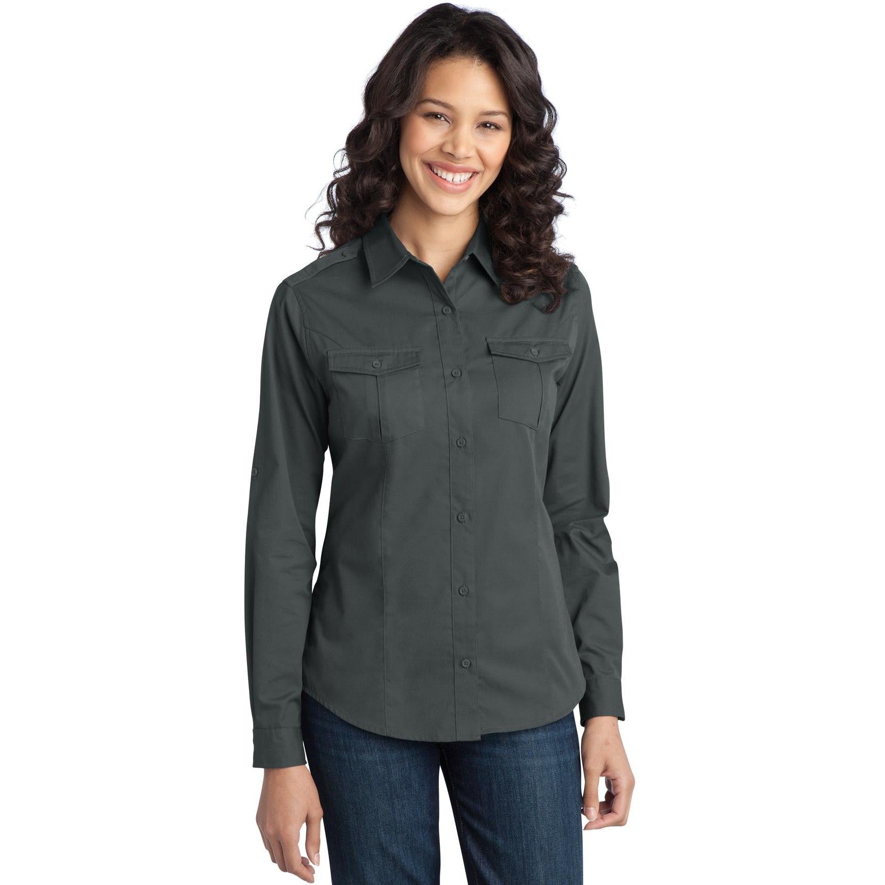 CLOSEOUT - Port Authority Ladies Stain-Release Roll Sleeve Twill Shirt