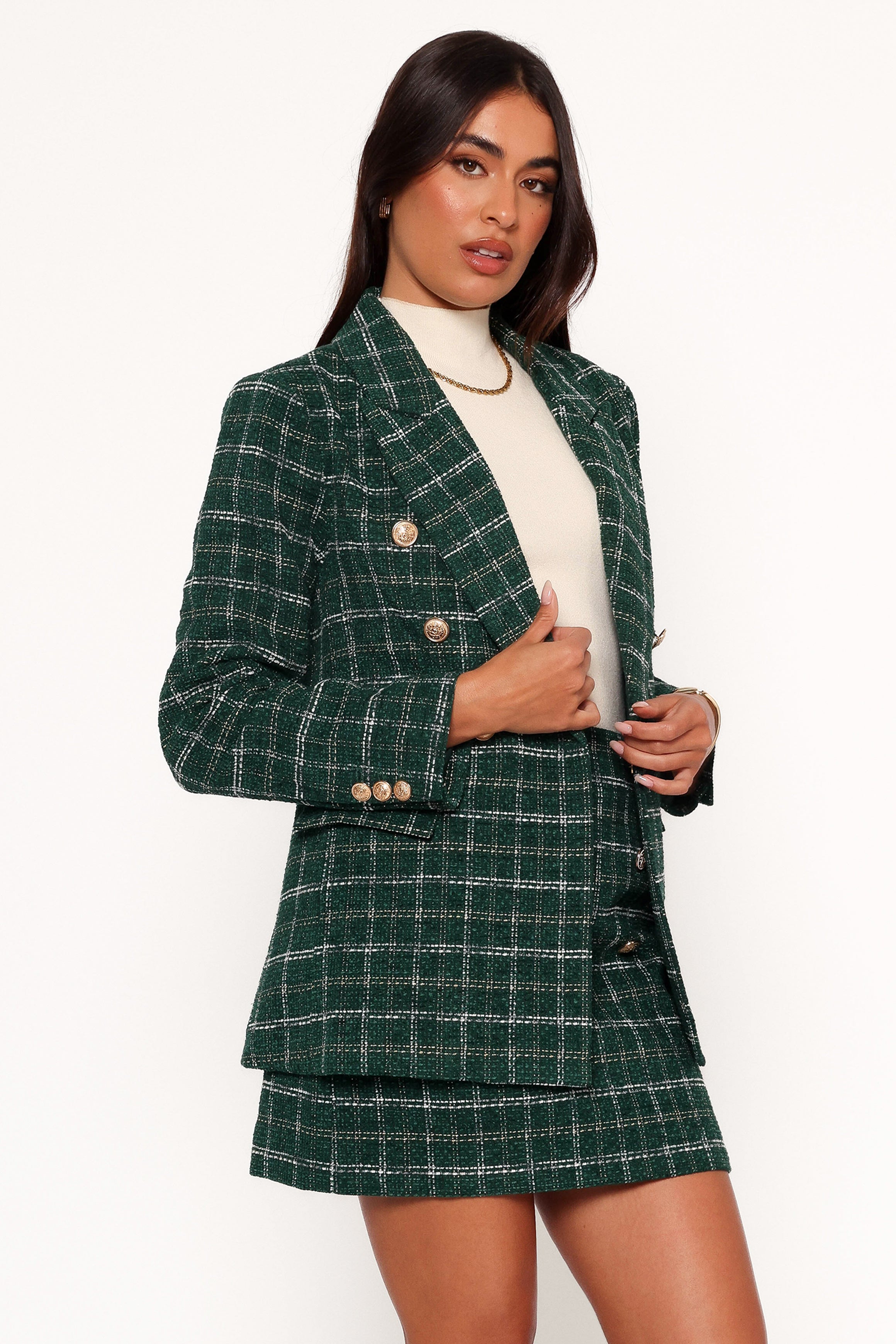 Jules Twill Plaid Blazer - Green