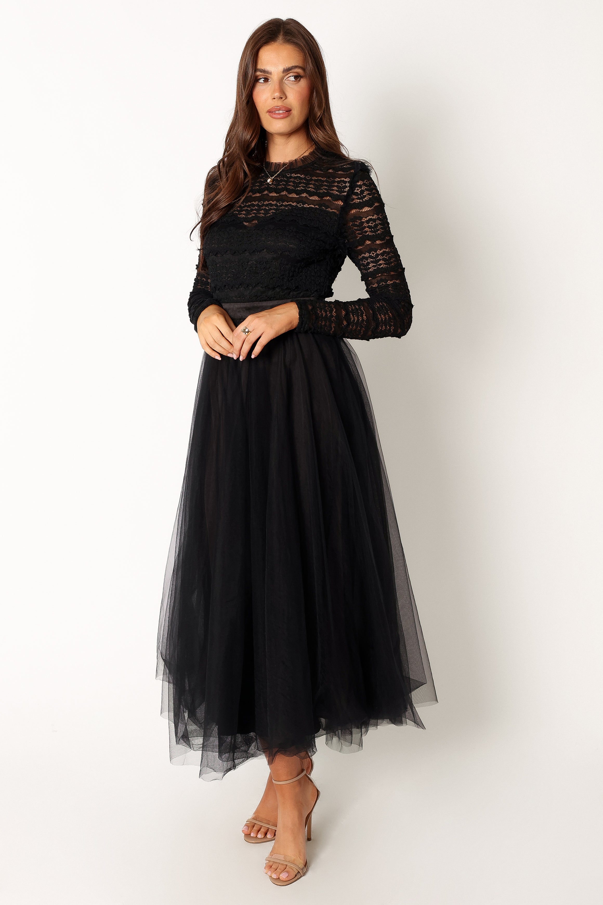 Pilla Long Sleeve Midi Dress - Black