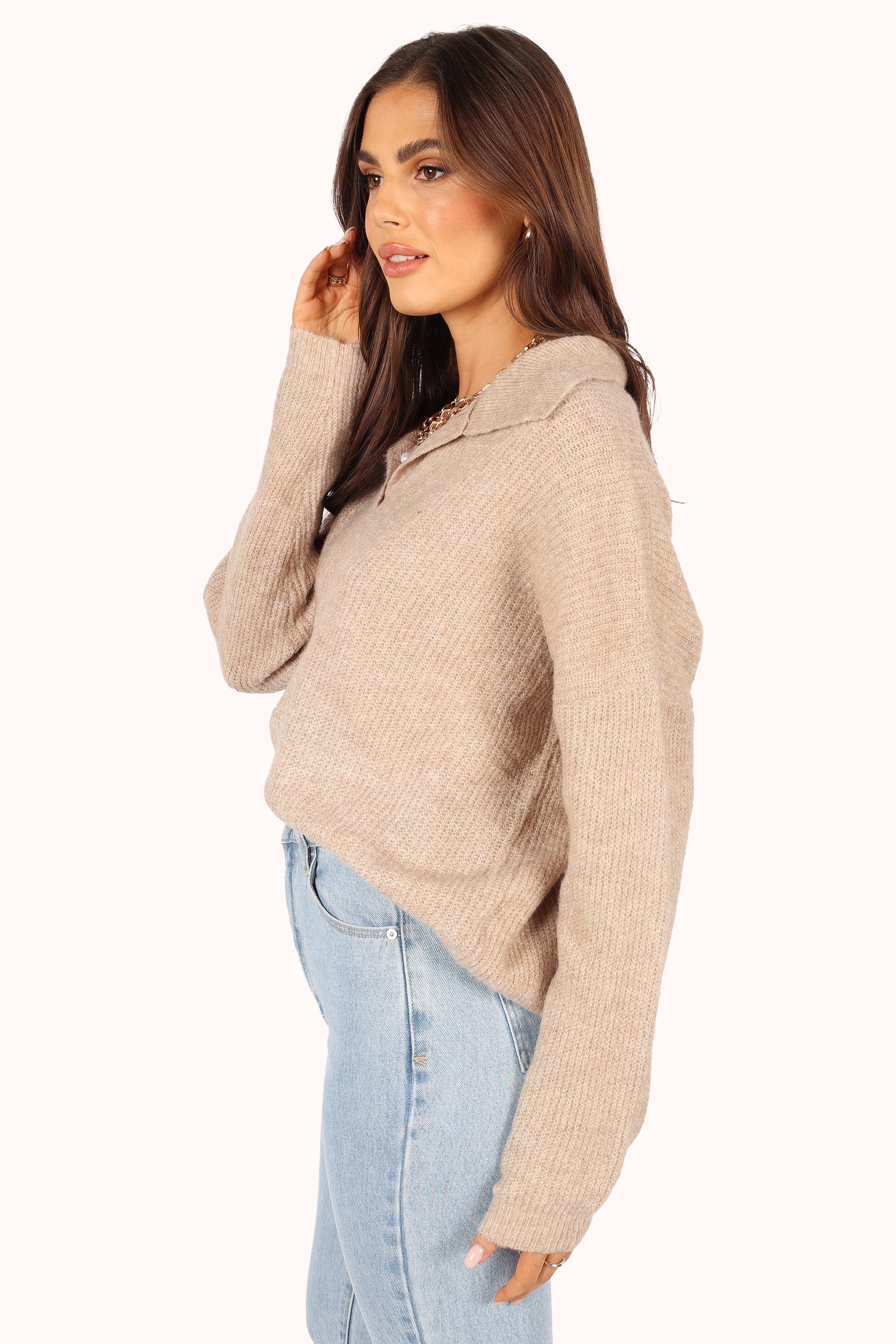 Shay Collar Knit Sweater - Beige