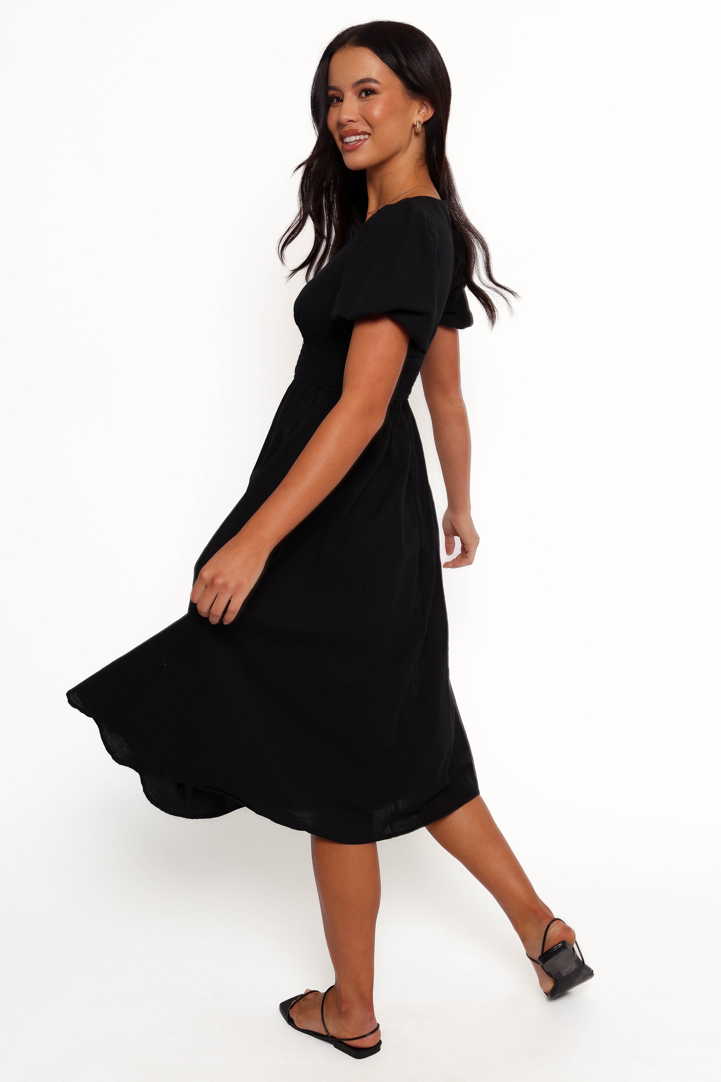 Ronnie Short Sleeve Midi Dress - Black