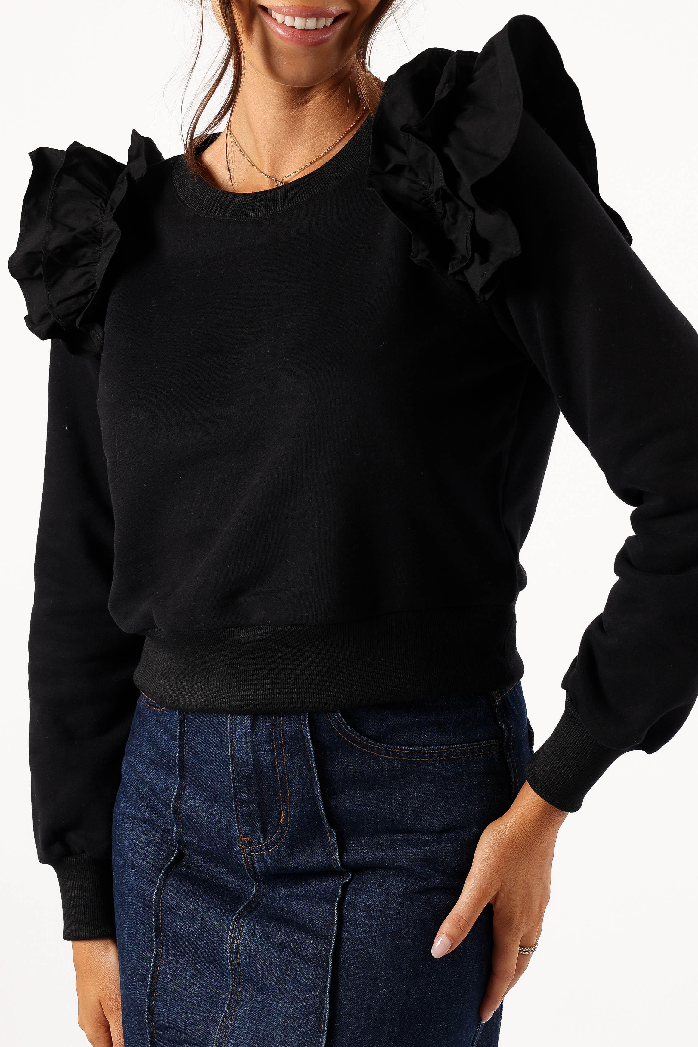 Cora Ruffle Sleeve Sweatshirt - Black