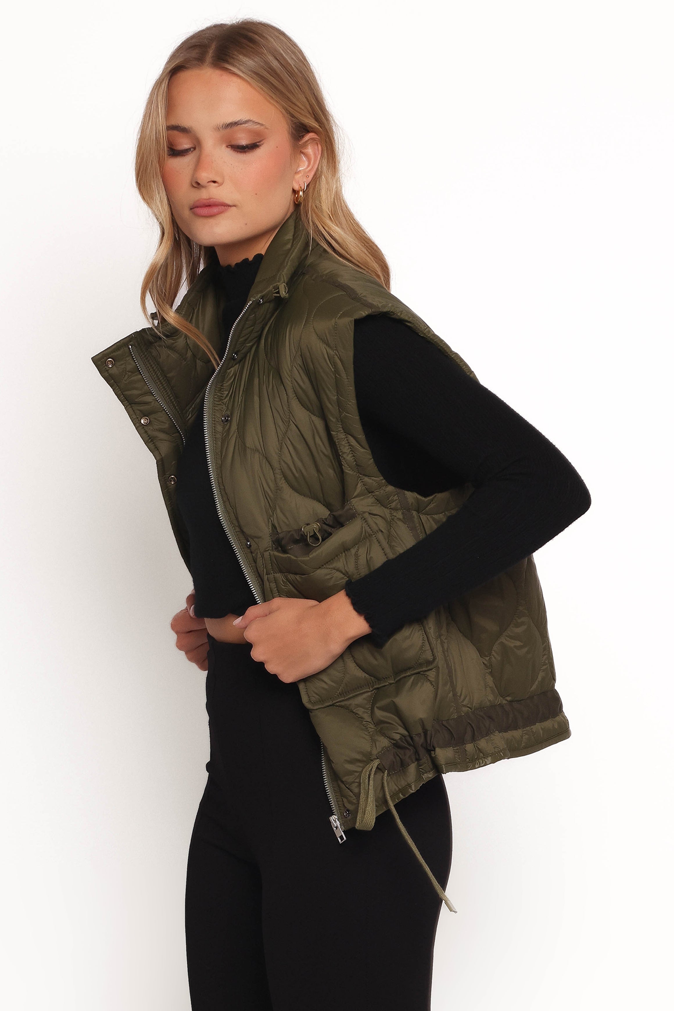 Haven Zip Front Puff Vest - Olive