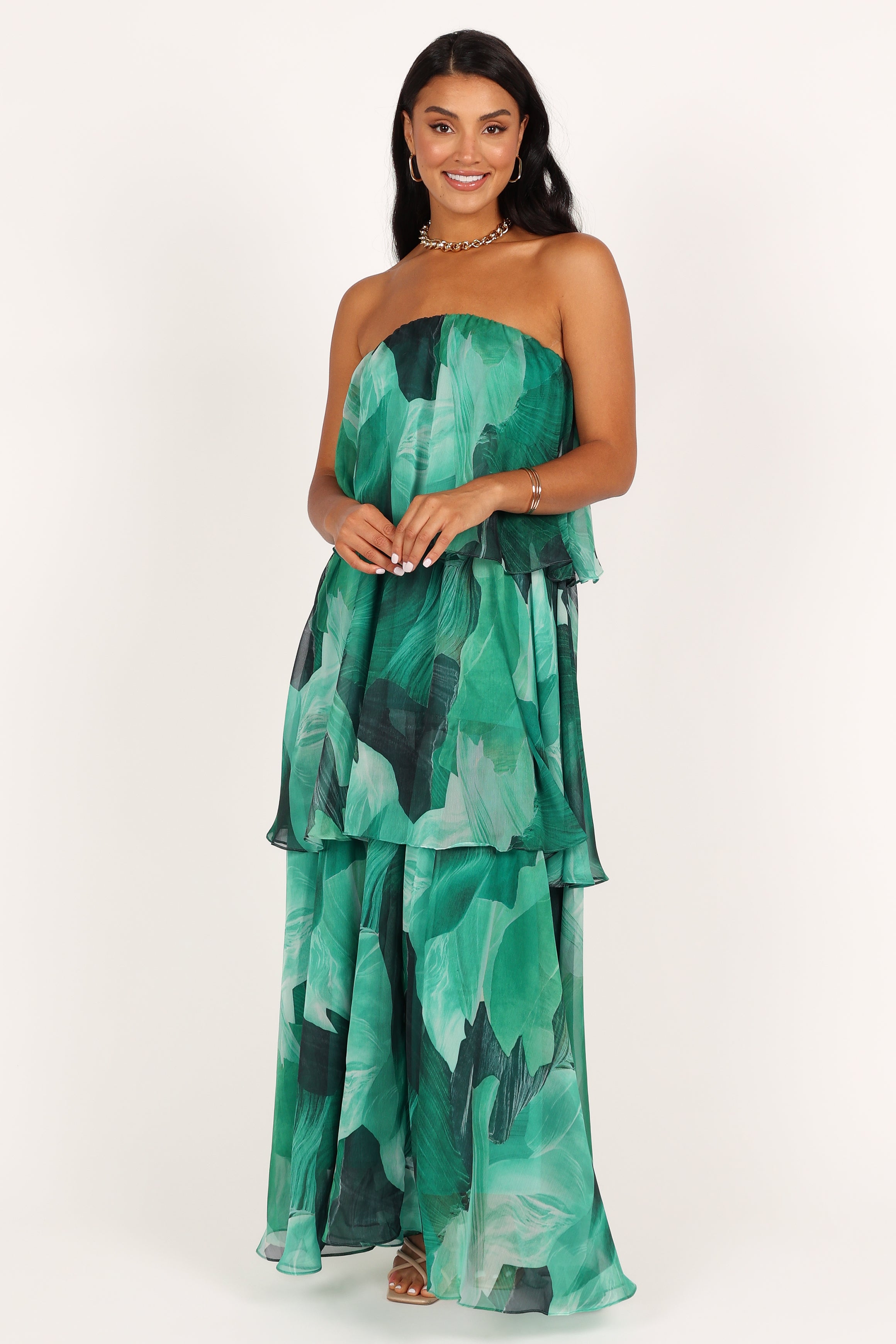 Bloom Strapless Maxi Dress - Green Floral