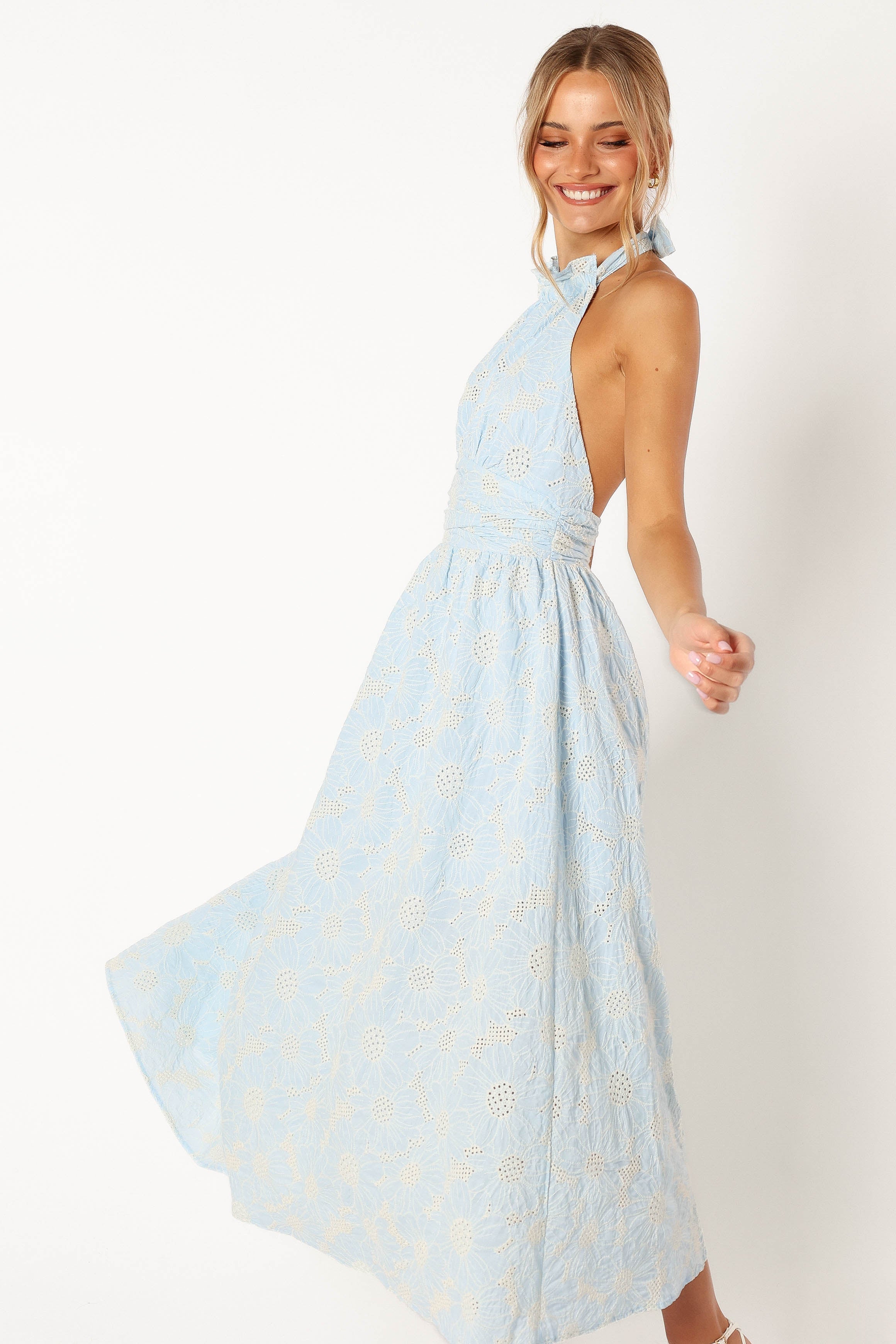 Taila Halterneck Midi Dress - Blue Floral