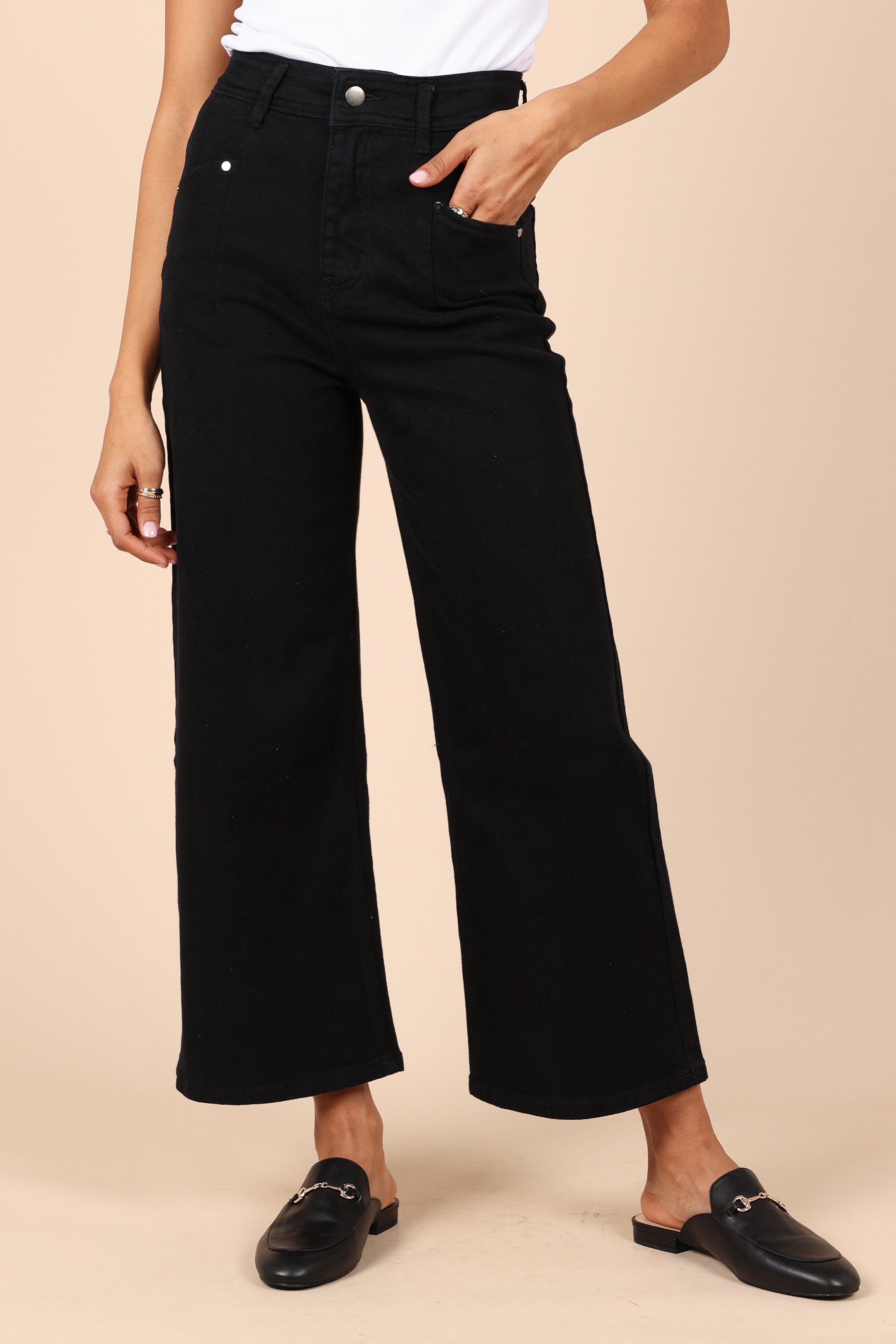 Georgette High Waisted Straight Leg Pants - Black