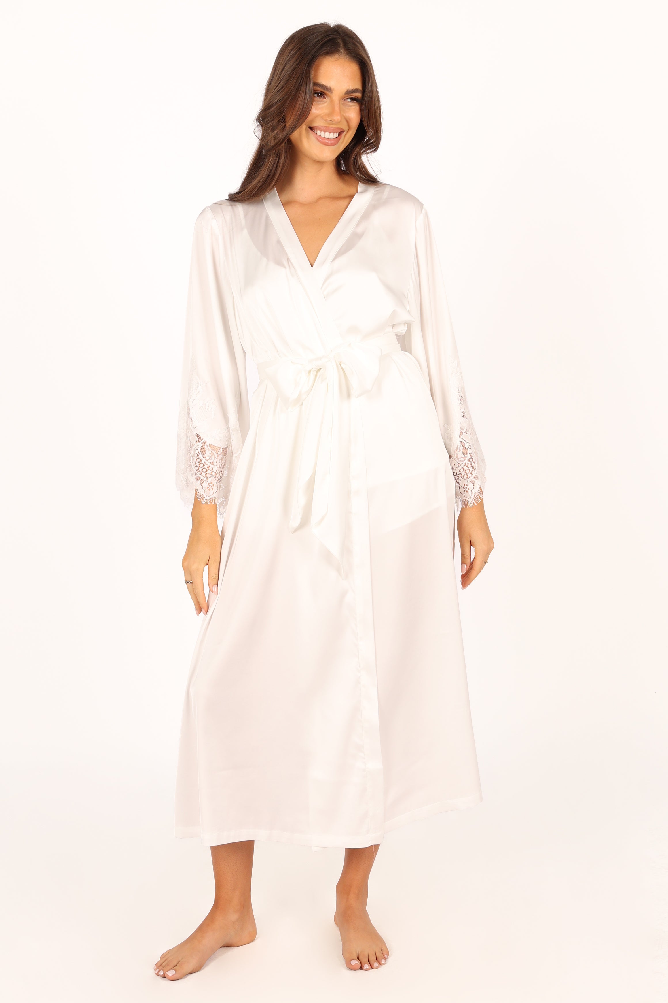 Darani Full Length Lace Trim Robe - Ivory