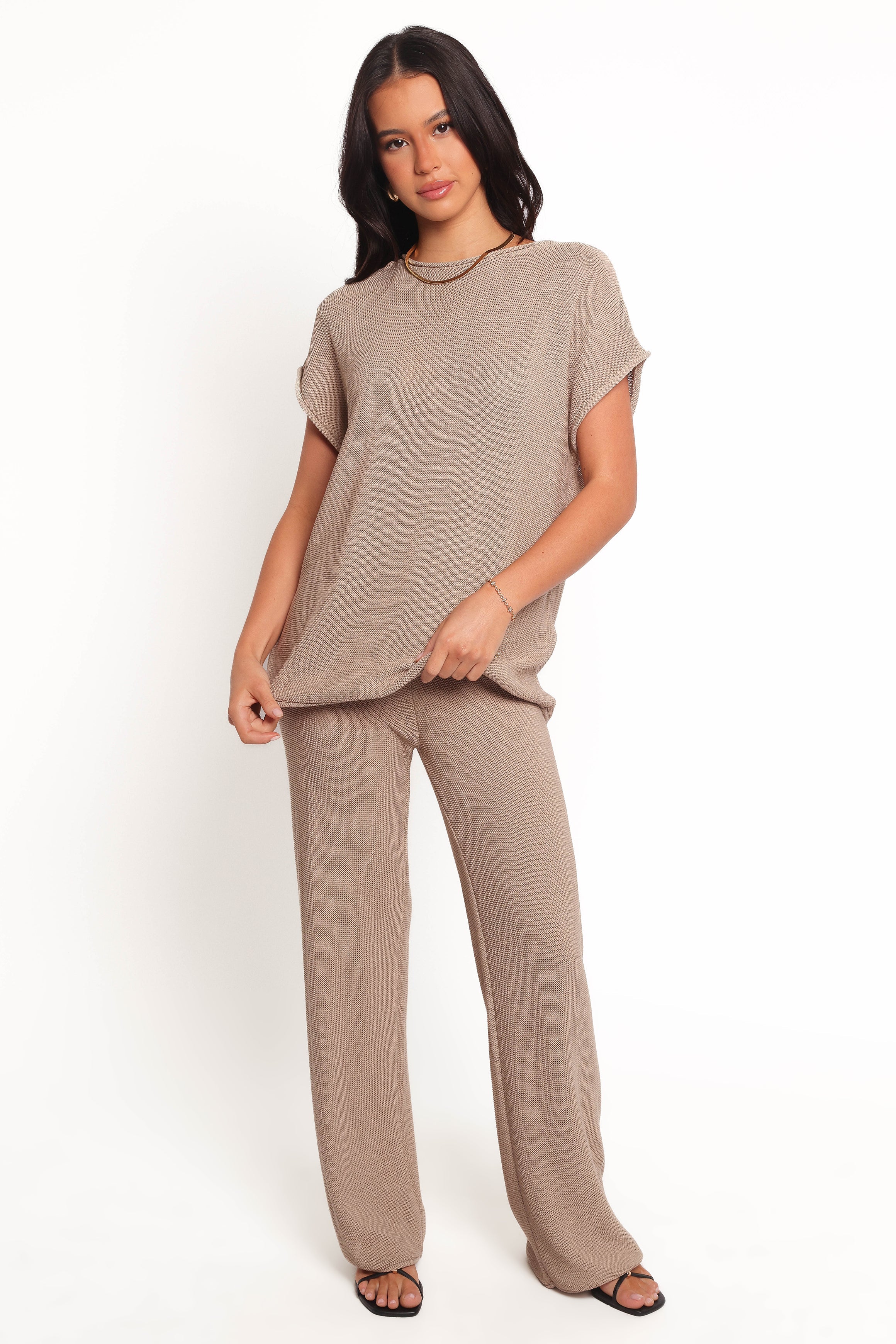 Stassia Knitted Pant Set - Brown