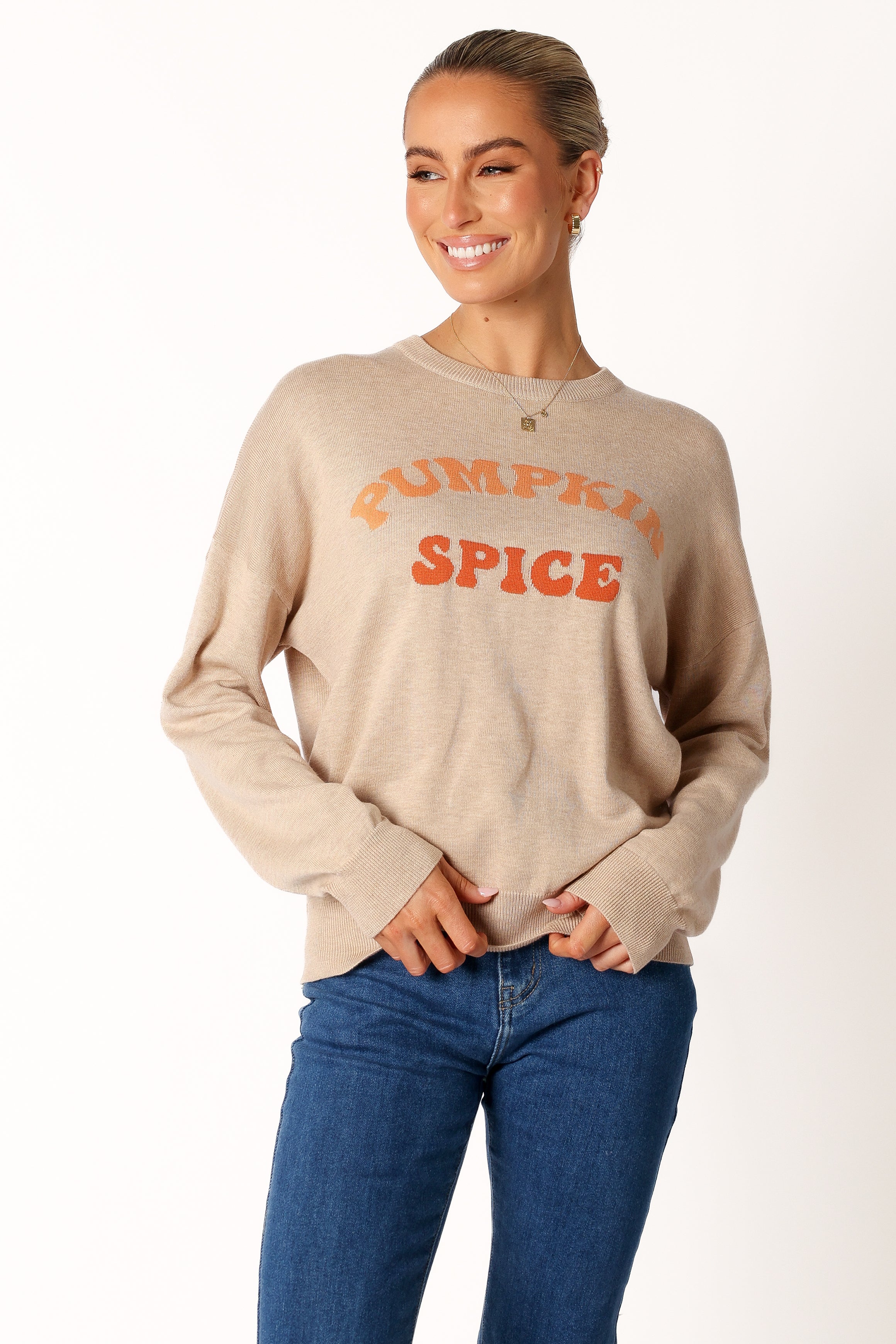 Pumpkin Spice Knit Sweater - Oatmeal