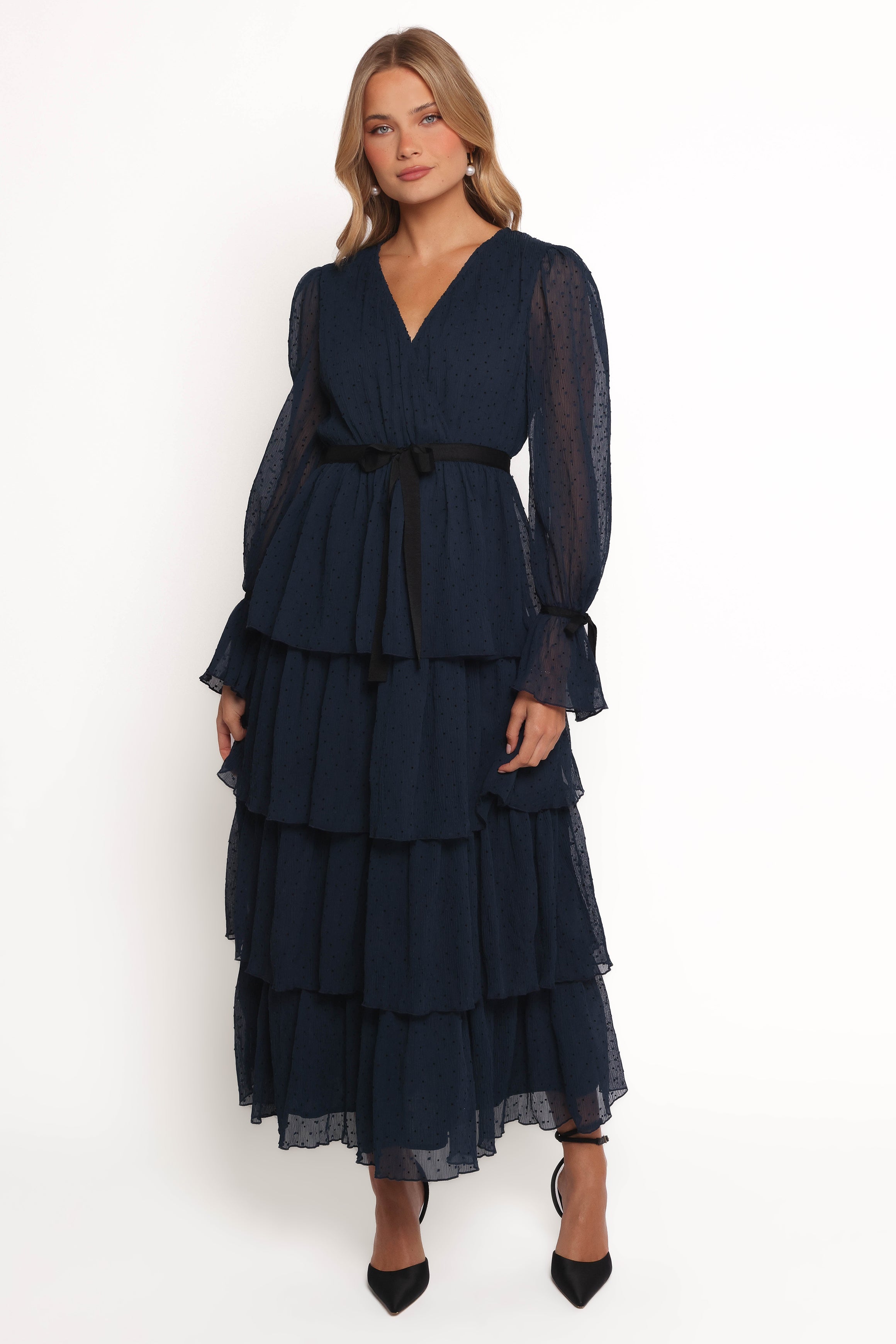 Antoinette Long Sleeve Tiered Maxi Dress - Navy