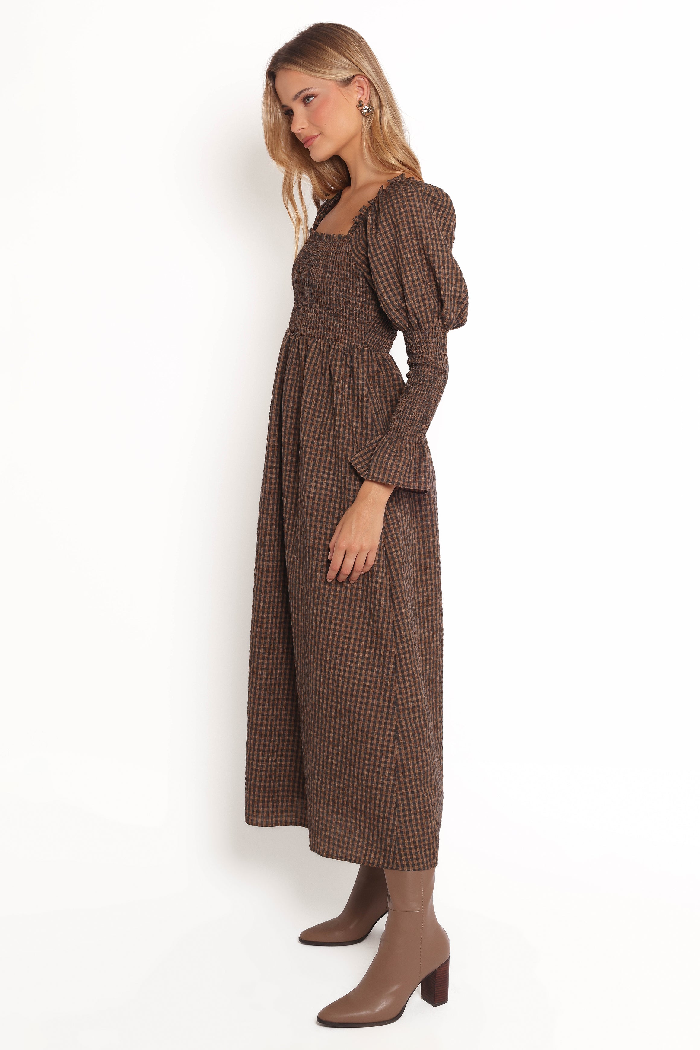 Cyrena Maxi Dress - Brown Check