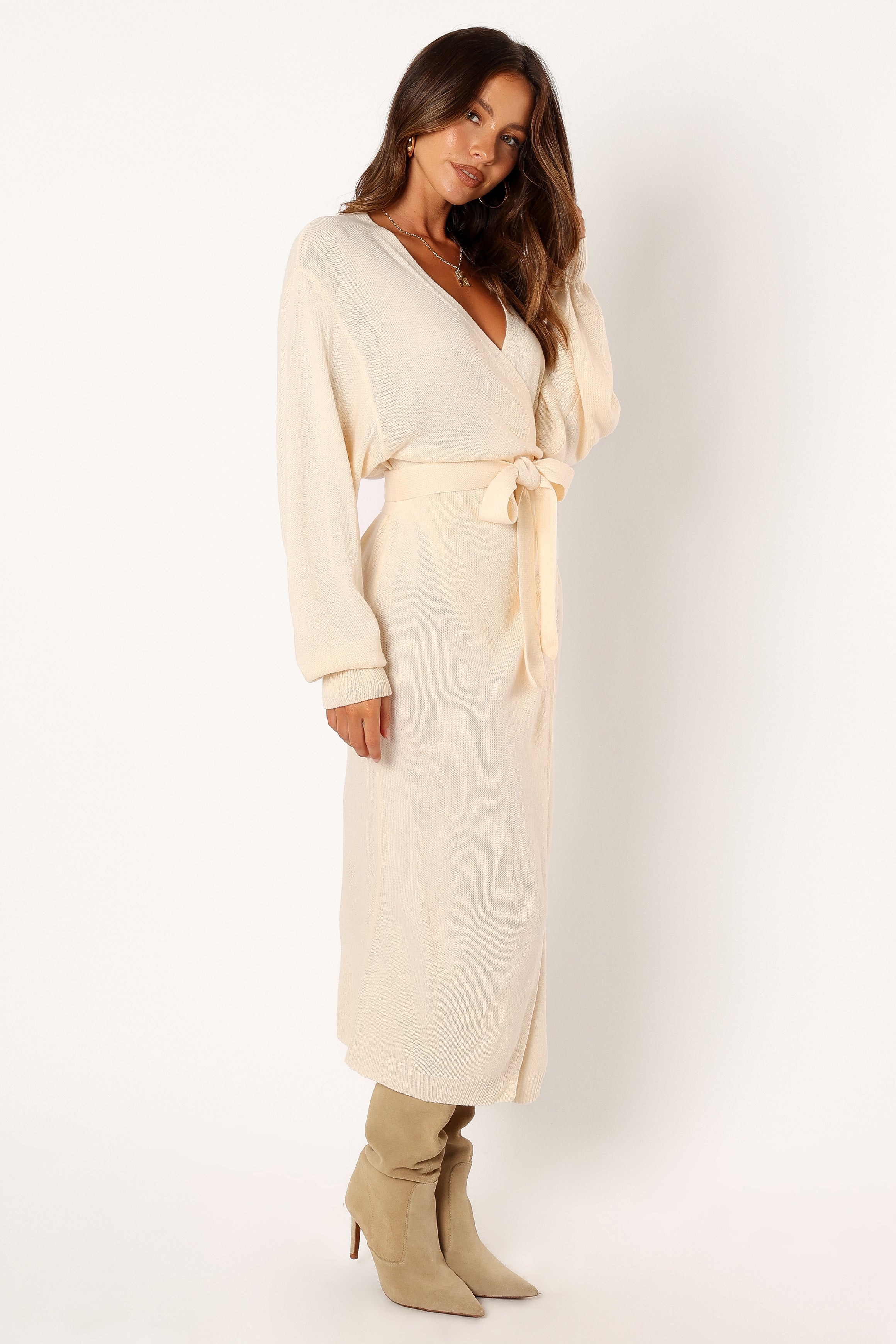 Nova Wrap Knit Midi Dress - Taupe