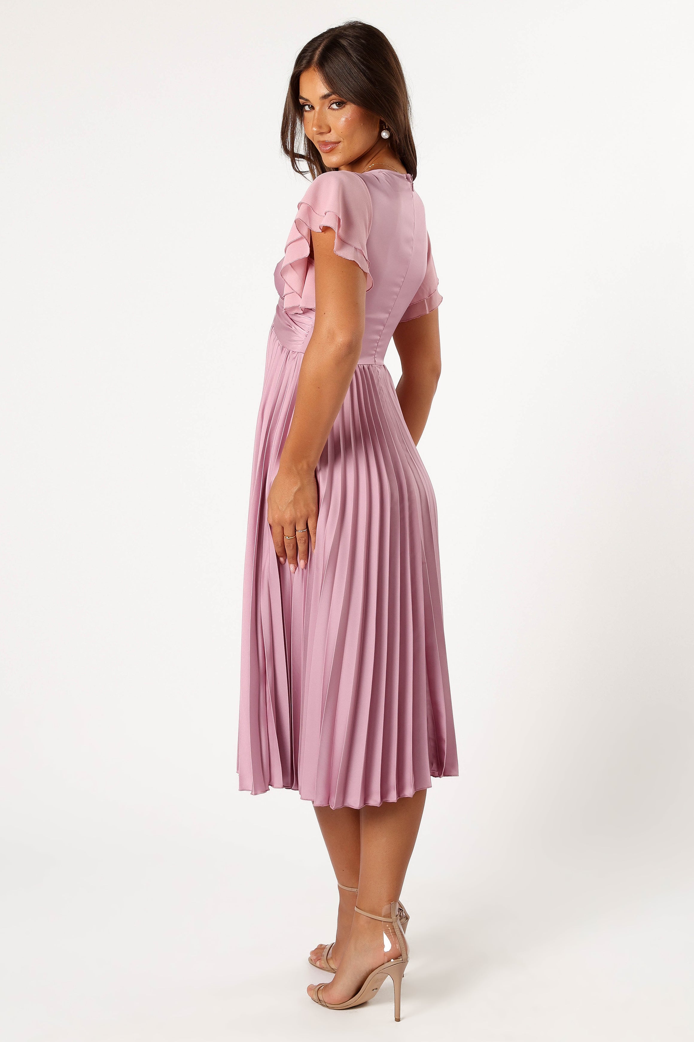 Nova Flutter Sleeve Midi Dress - Dusty Rose