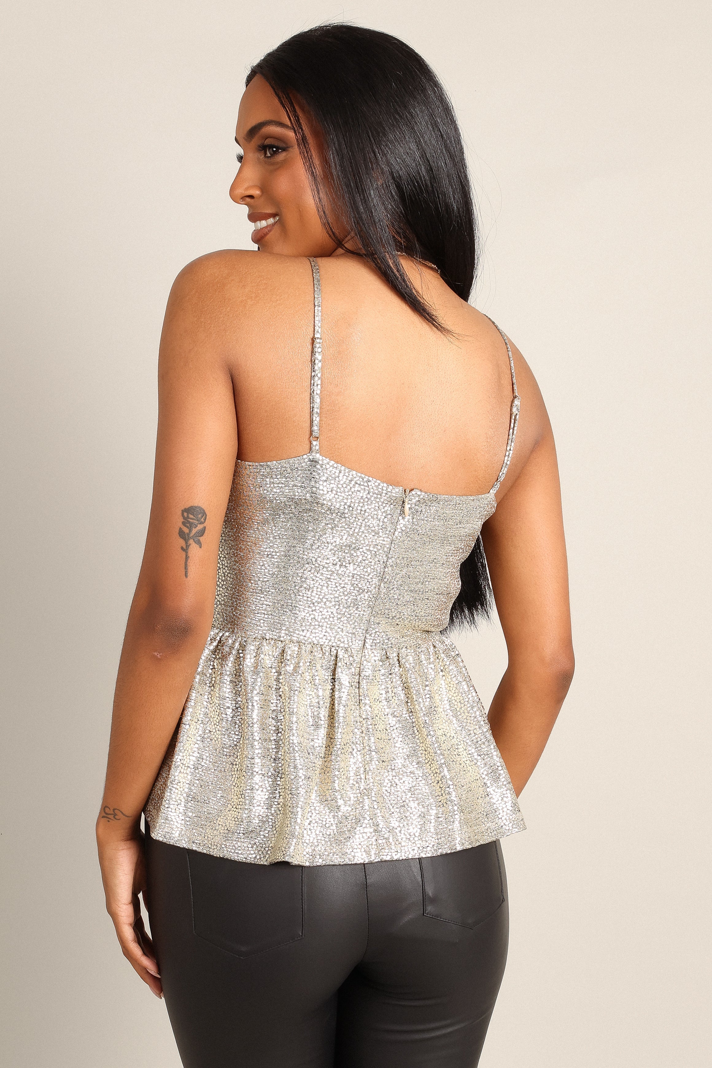 Keleigh Sequin V Neck Top - Champagne