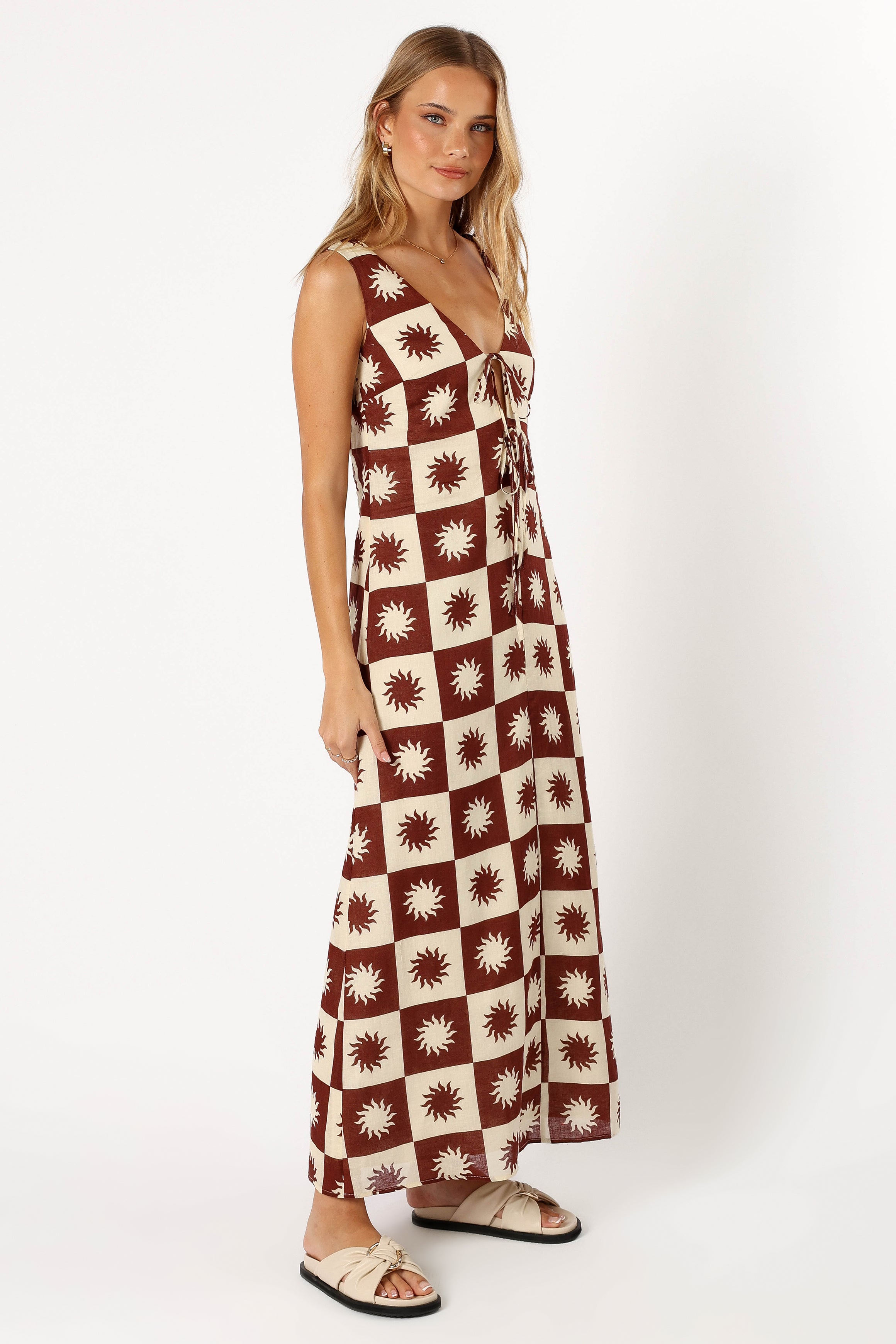 Carson Midi Dress - Brown Cream