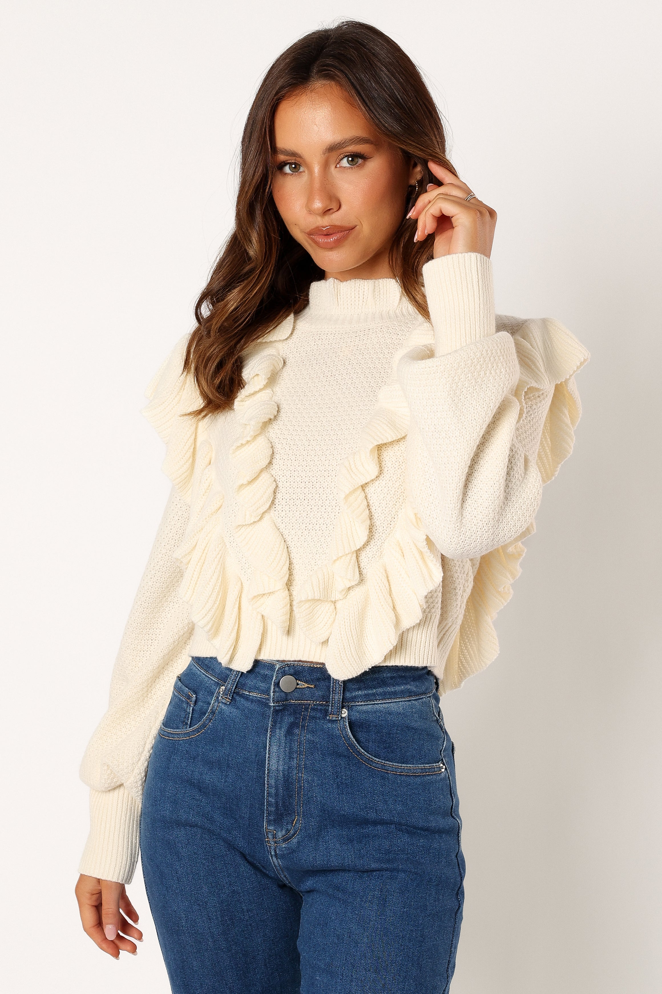 Charice Knit Long Sleeve Top - Cream