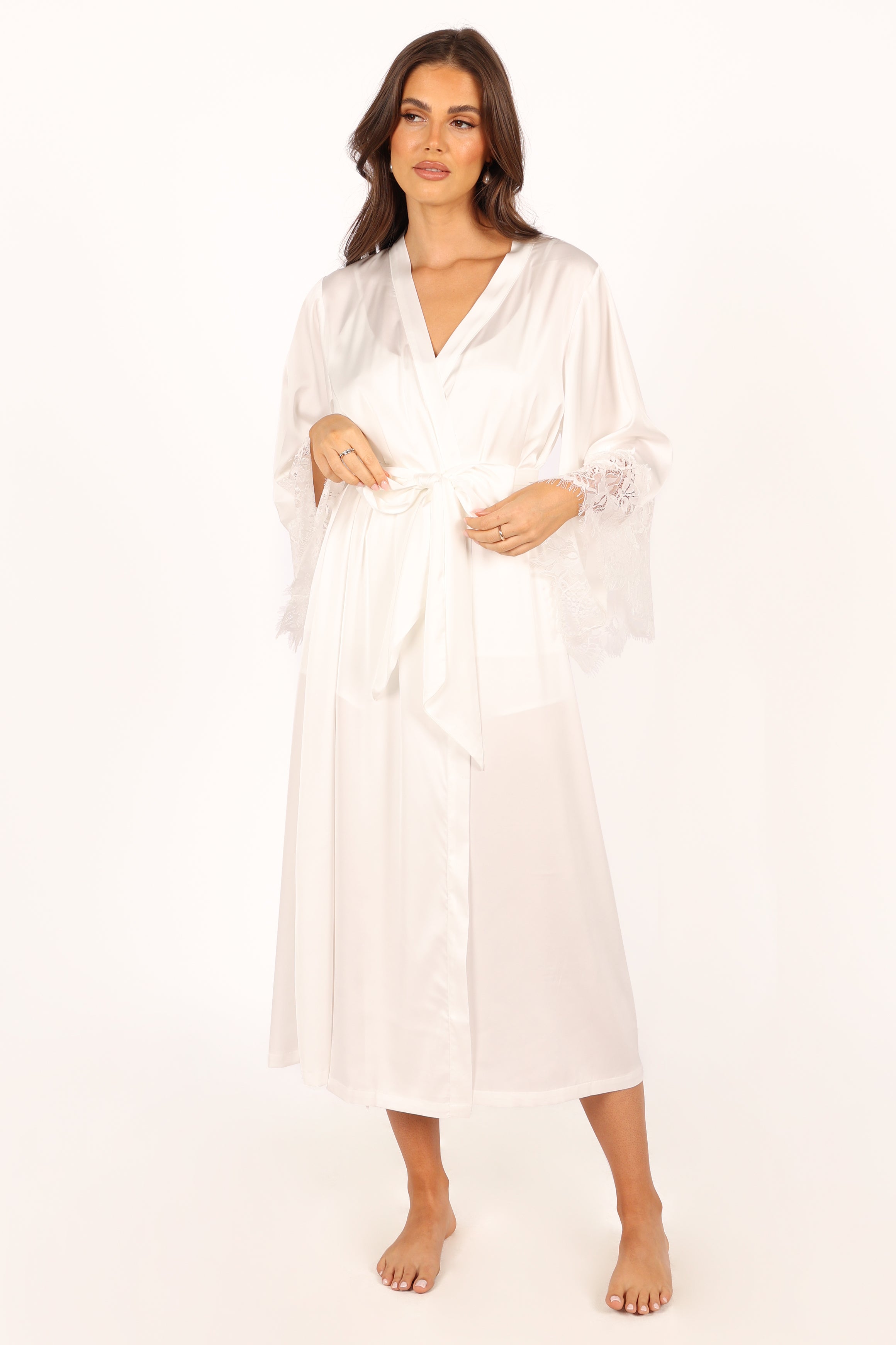 Darani Full Length Lace Trim Robe - Ivory