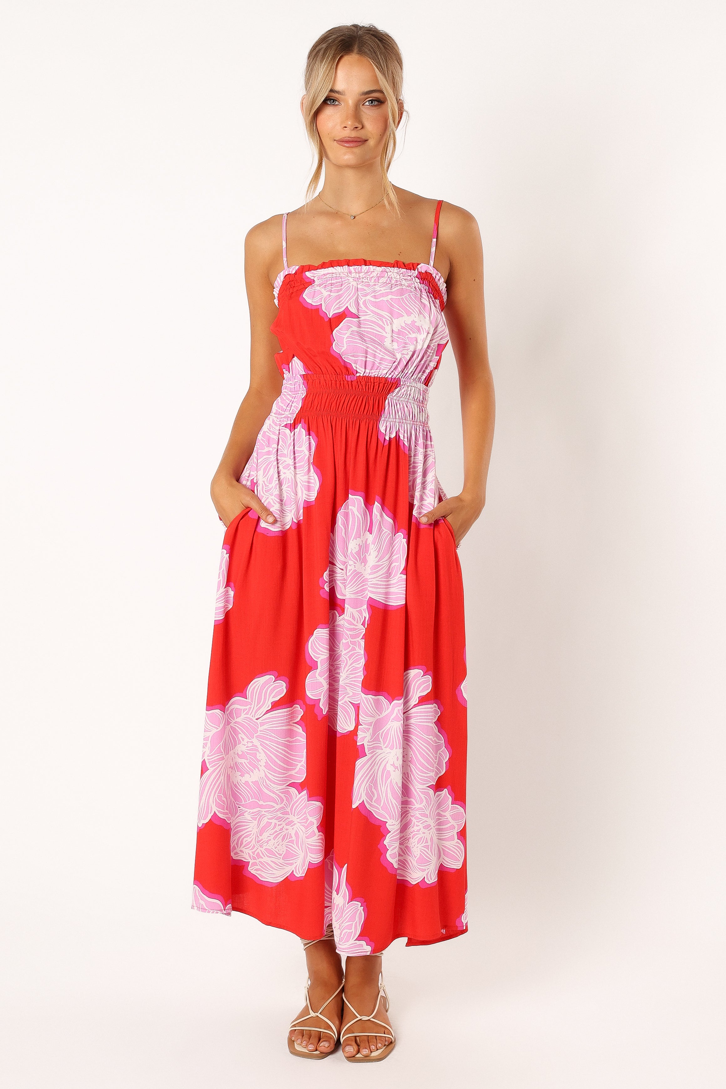 Sybel Midi Dress - Red Pink Floral