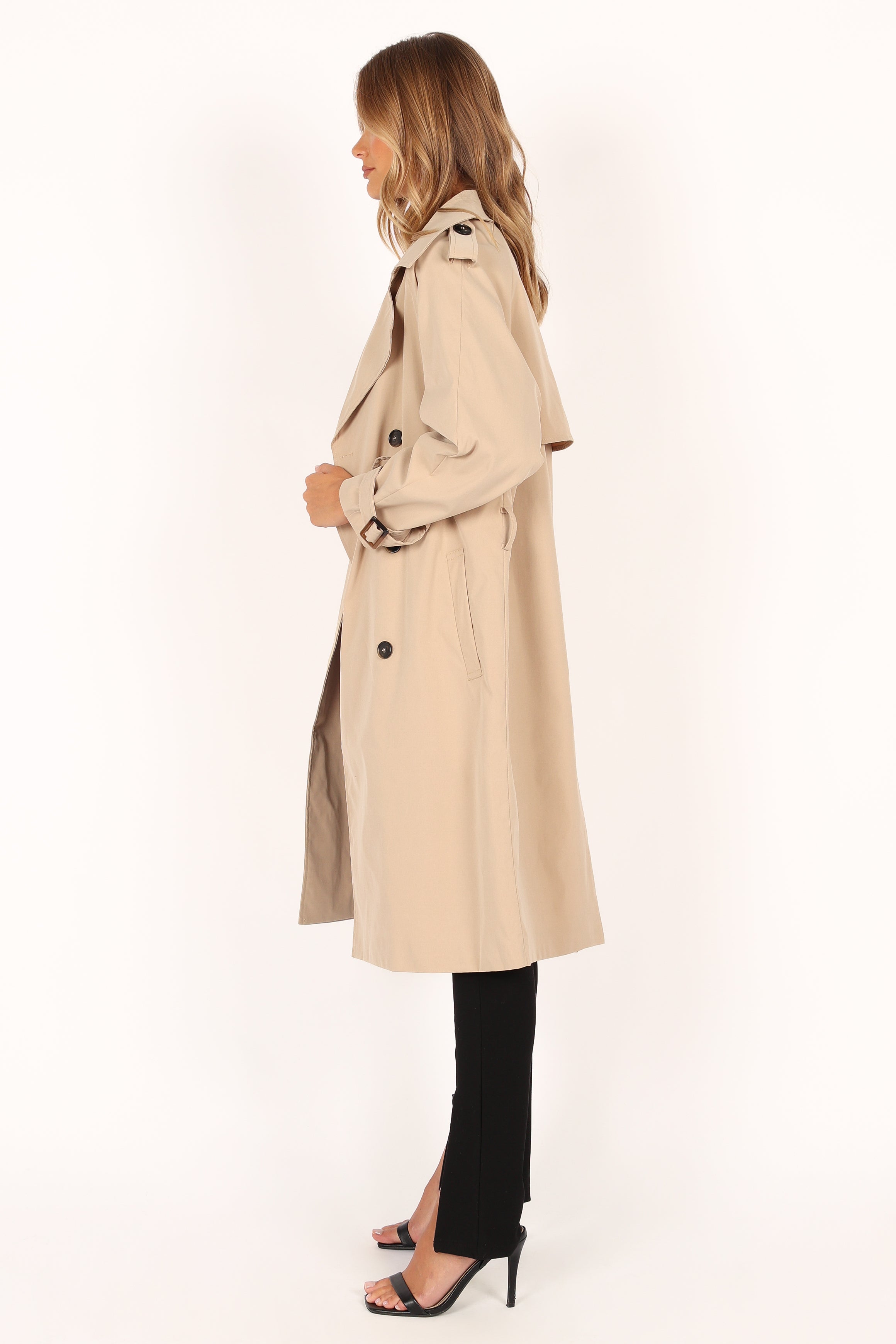 Trina Button Front Trench Coat - Beige