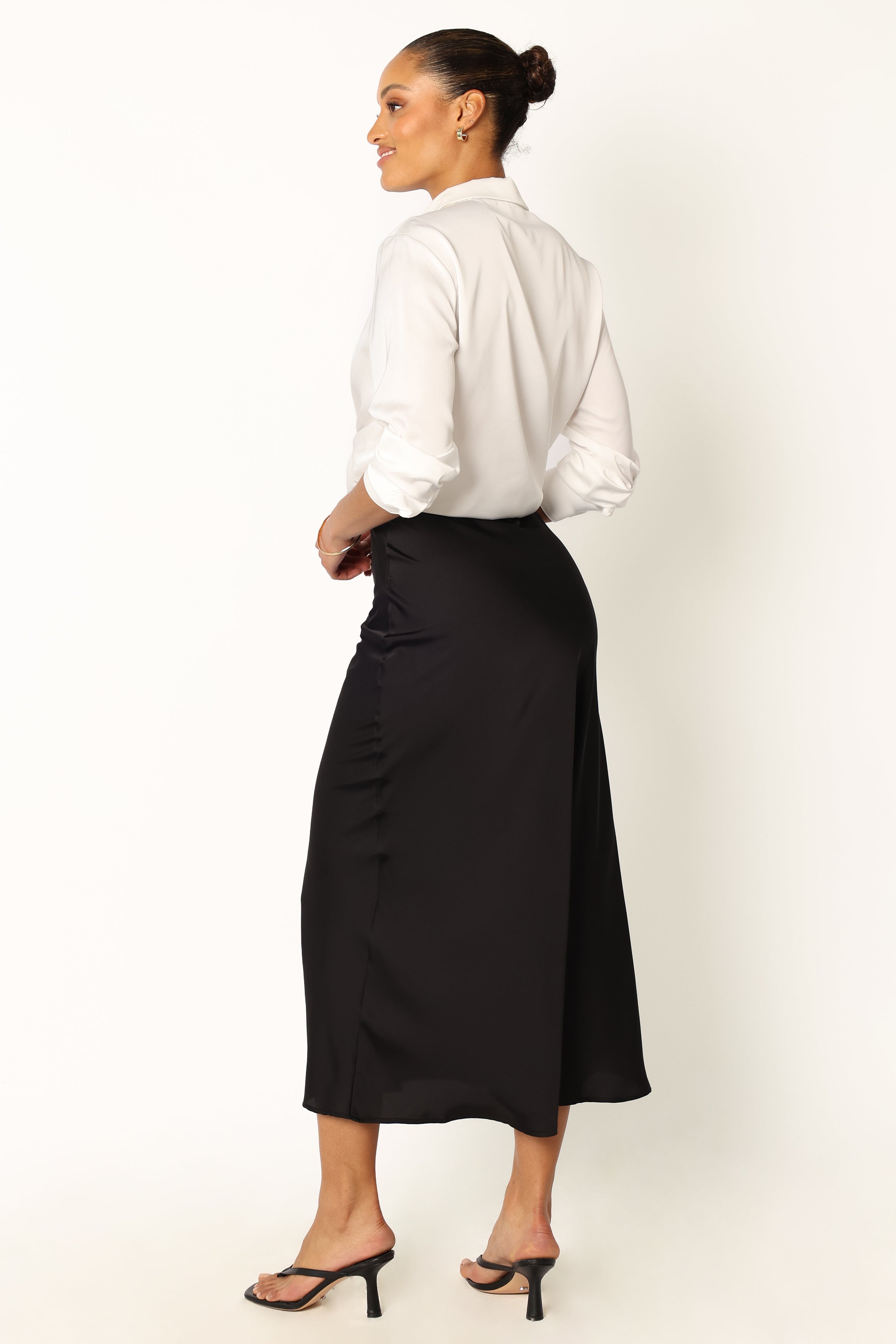 Nellie Satin Midi Skirt - Black