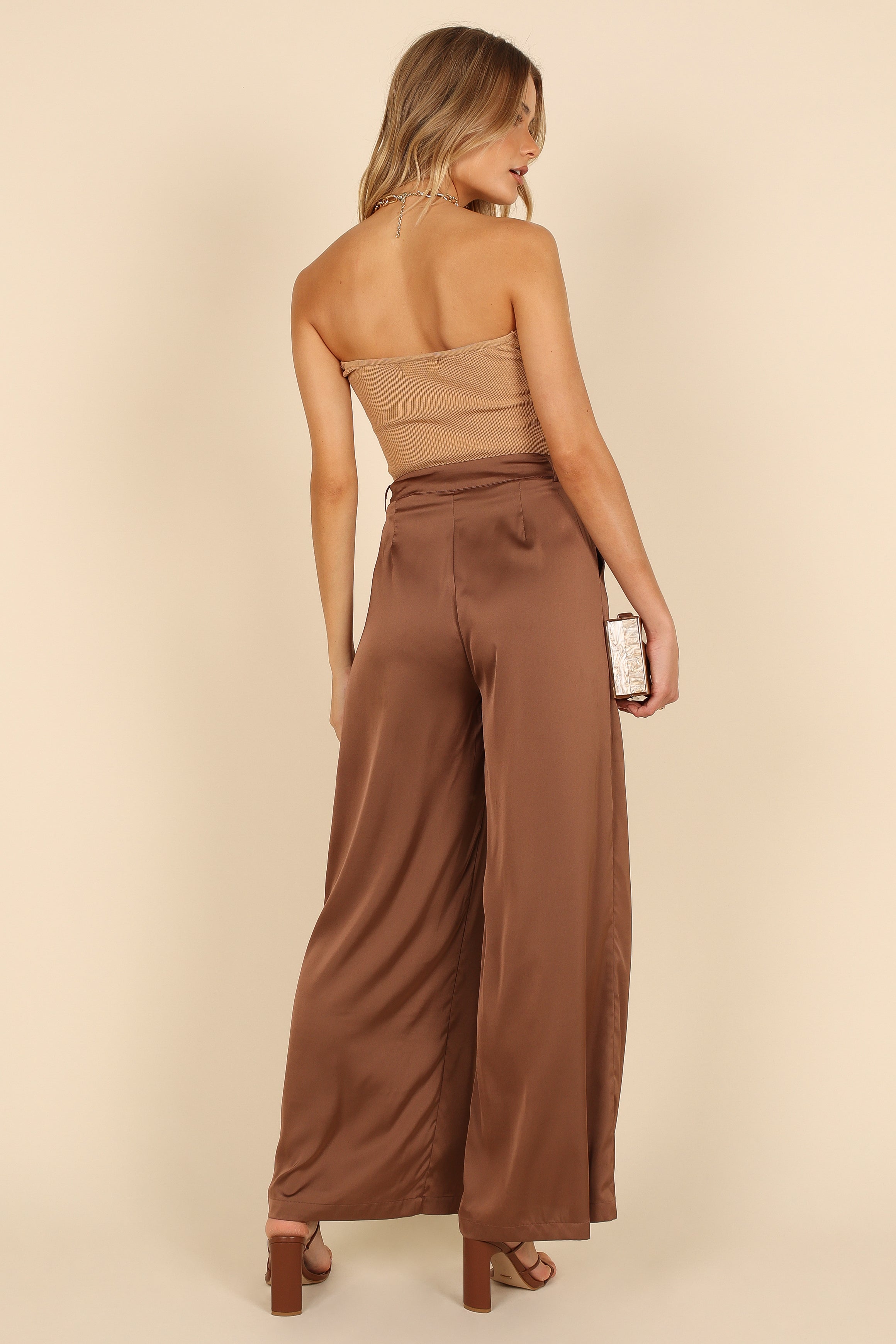 Wellington Wide Leg Satin Pant - Mocha