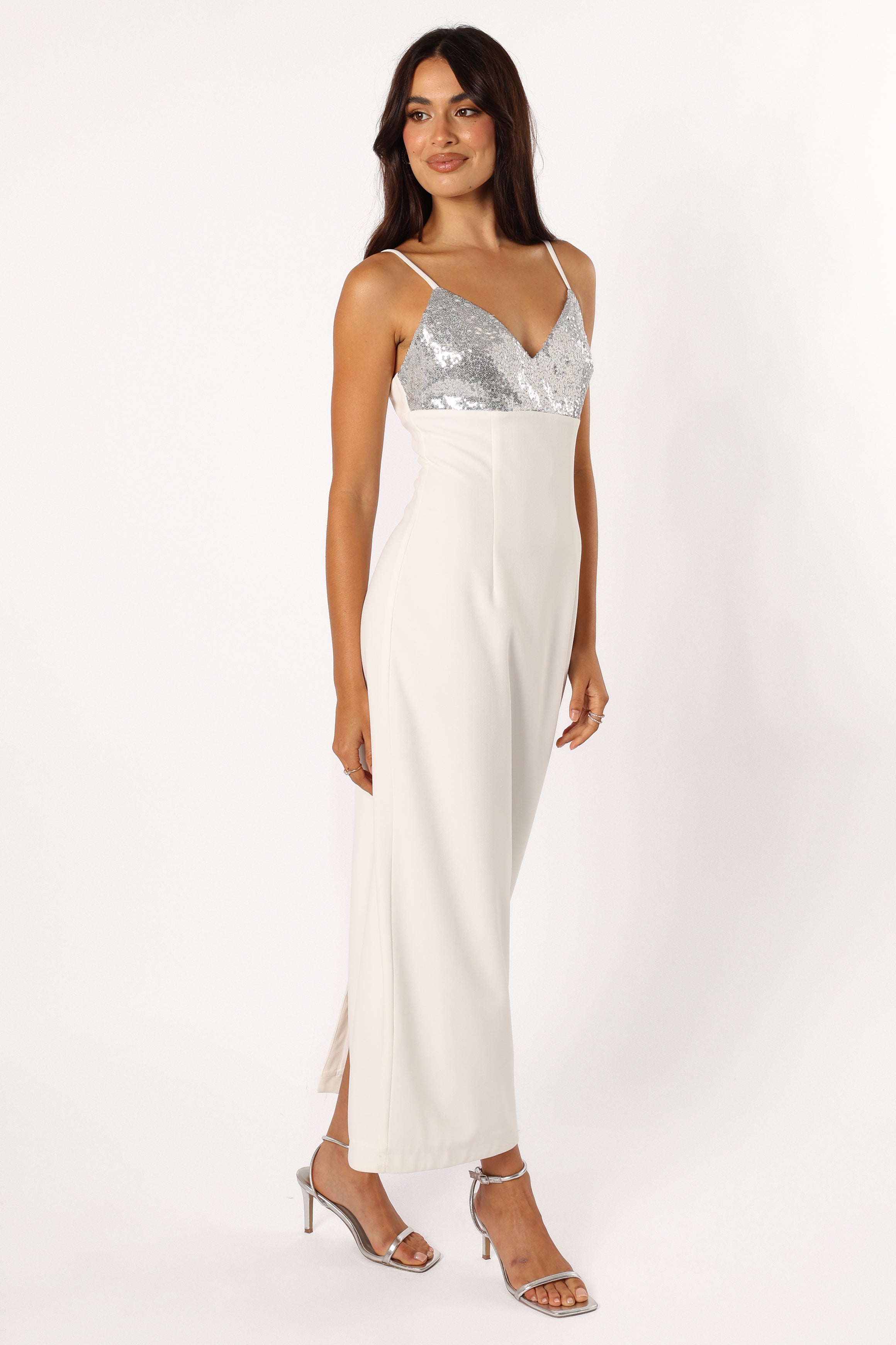 Kylie Slip Dress - White Silver