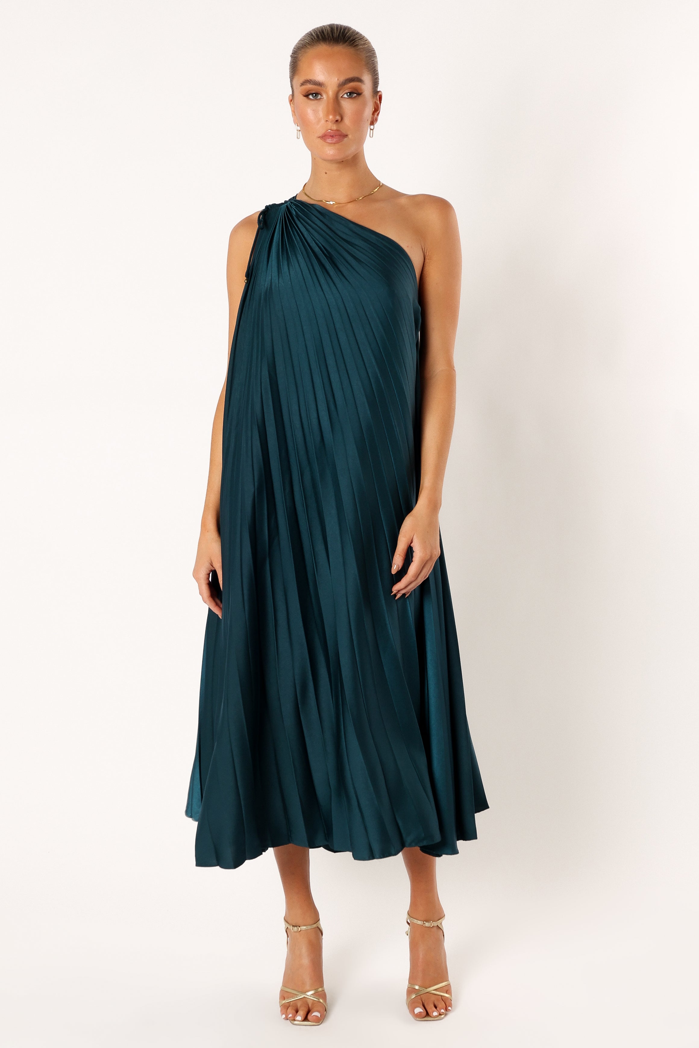 Selena One Shoulder Midi Dress - Emerald