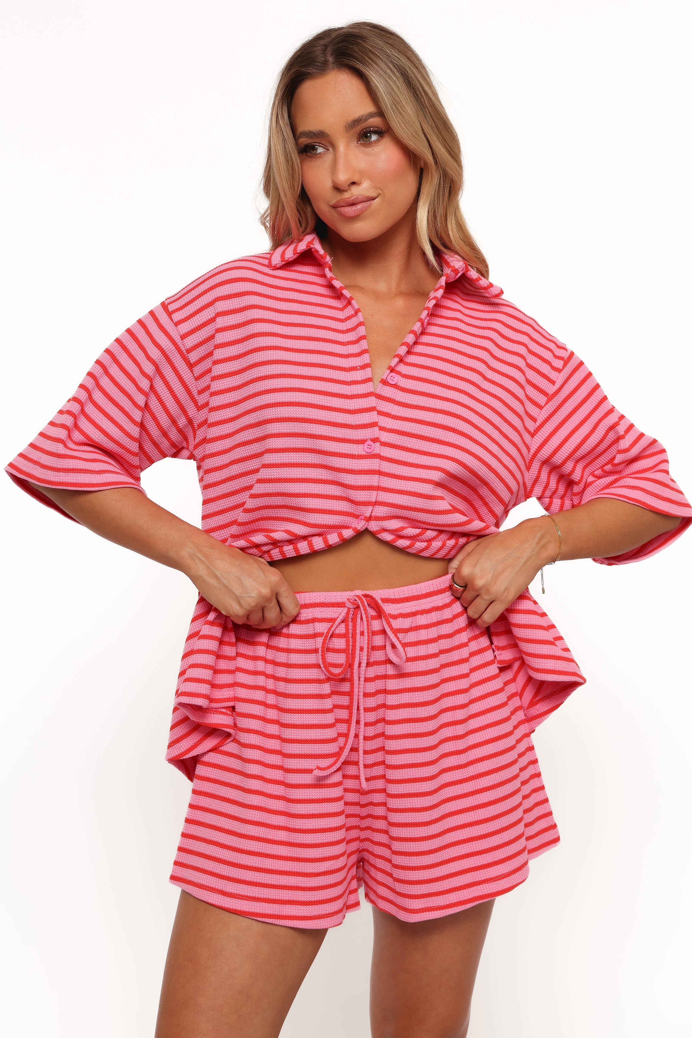 Alden Cotton Knit Set - Pink Red Stripe