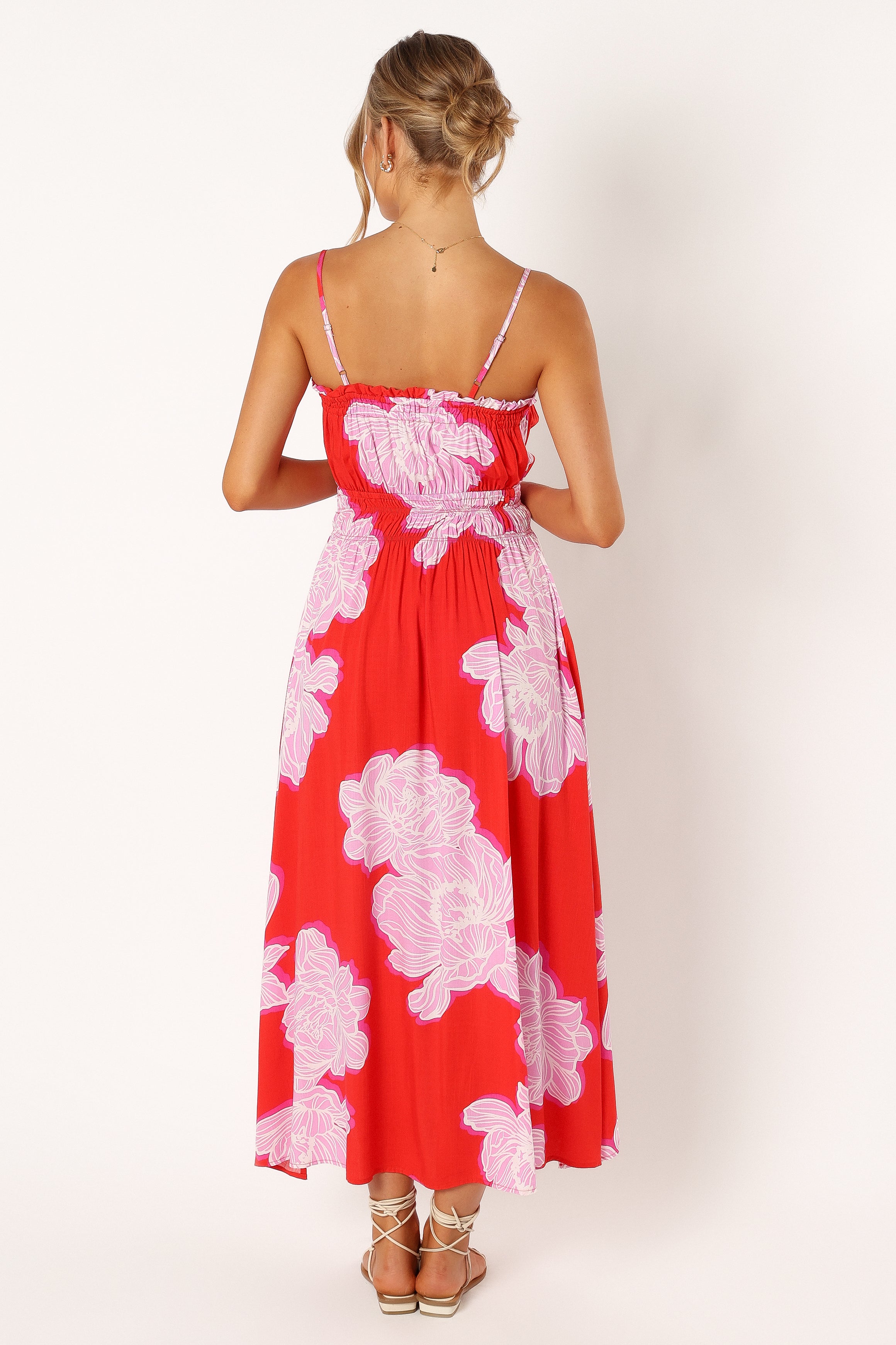 Sybel Midi Dress - Red Pink Floral