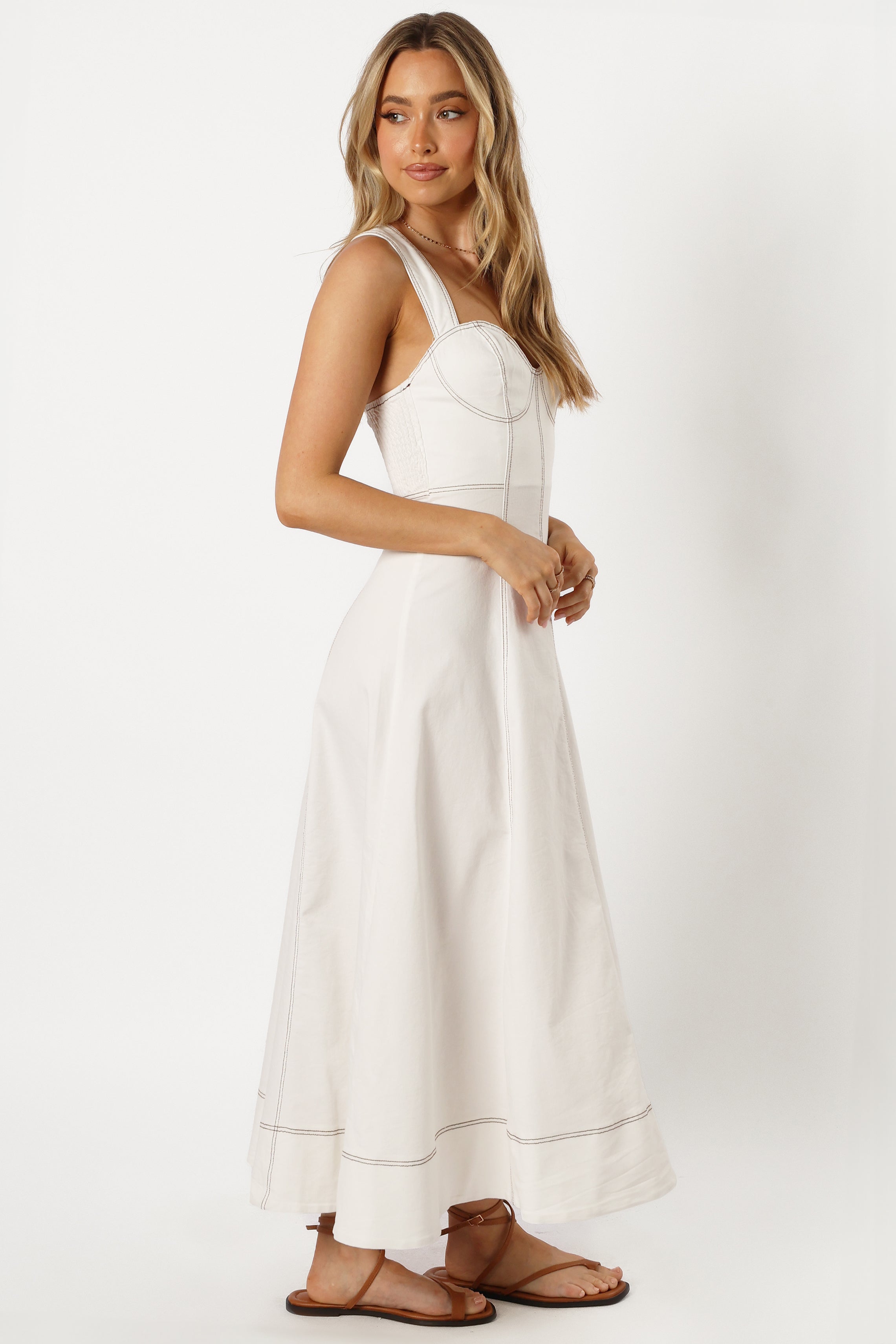 Everly Crossback Midi Dress - White Denim