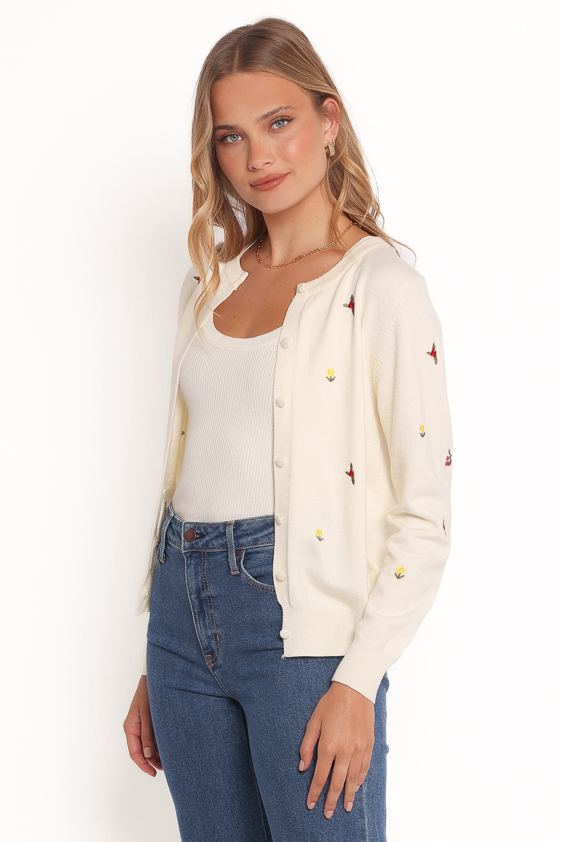 Millen Flower Embroidery Cardigan - Cream