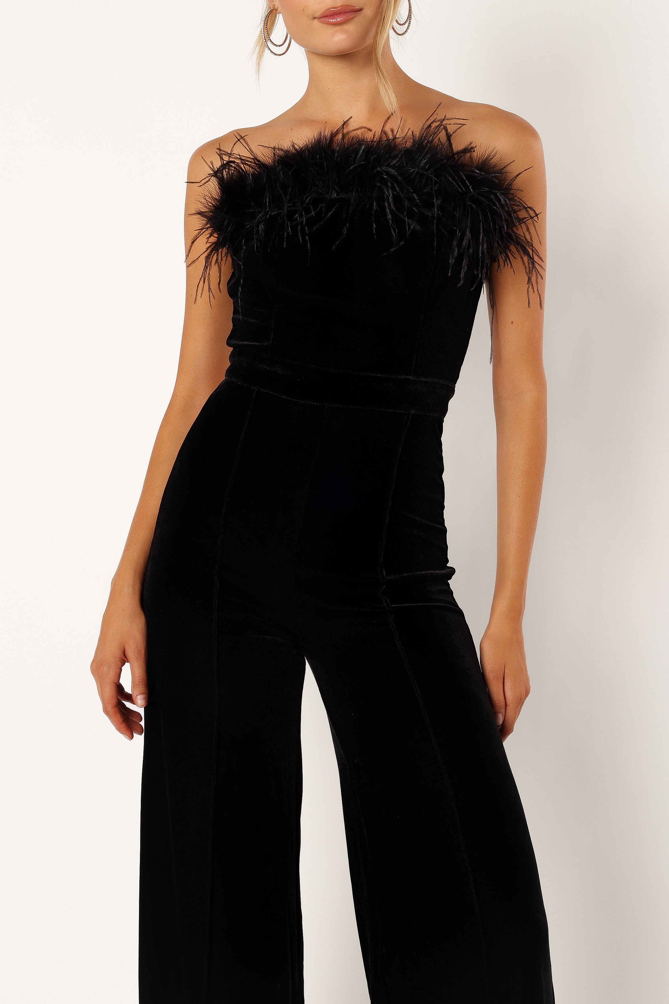 Donatella Feather Trim Jumpsuit - Black