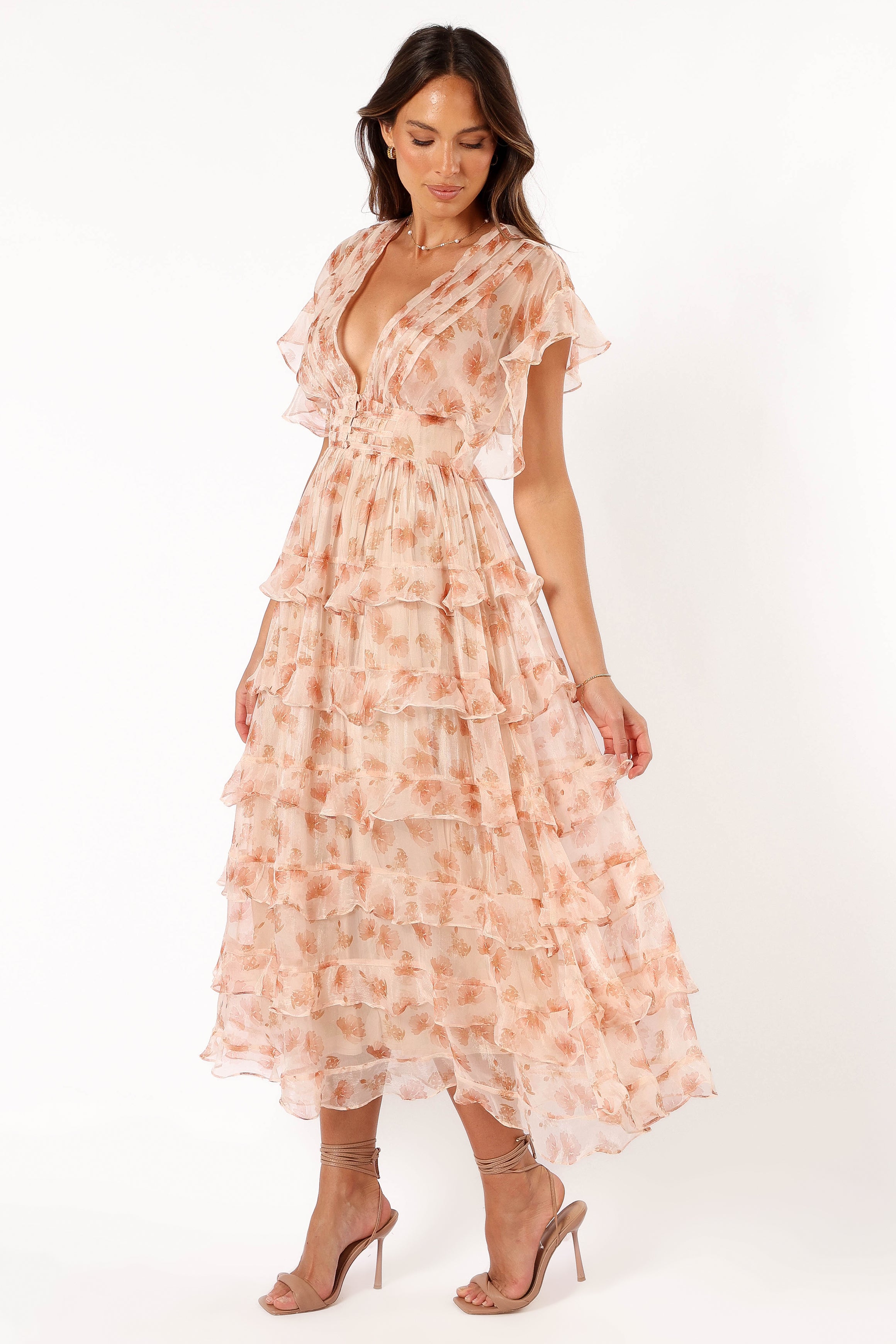 Wendi Ruffle Dress - Dark Peach Floral