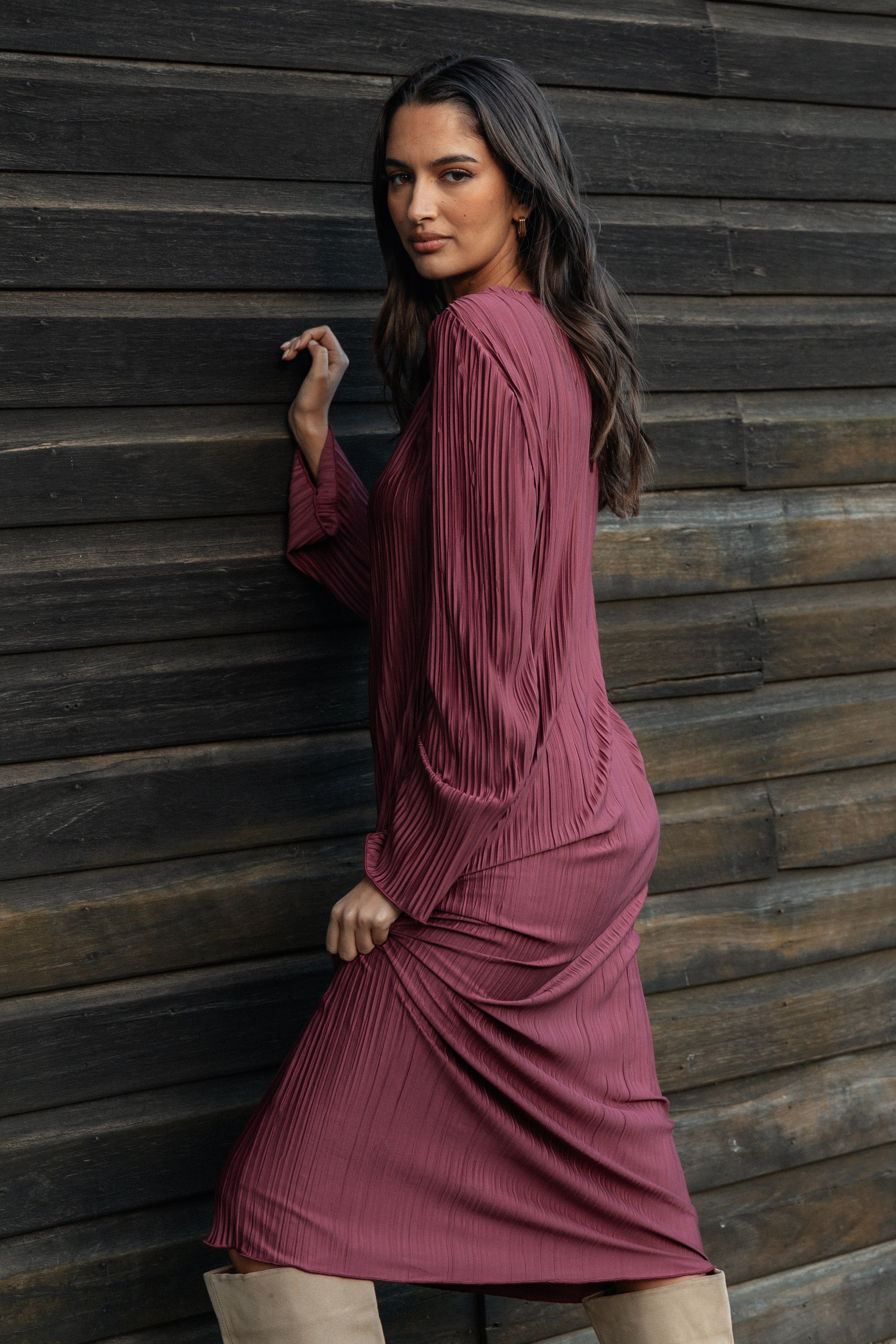 Tannikah Plisse Midi Dress - Ruby Wine