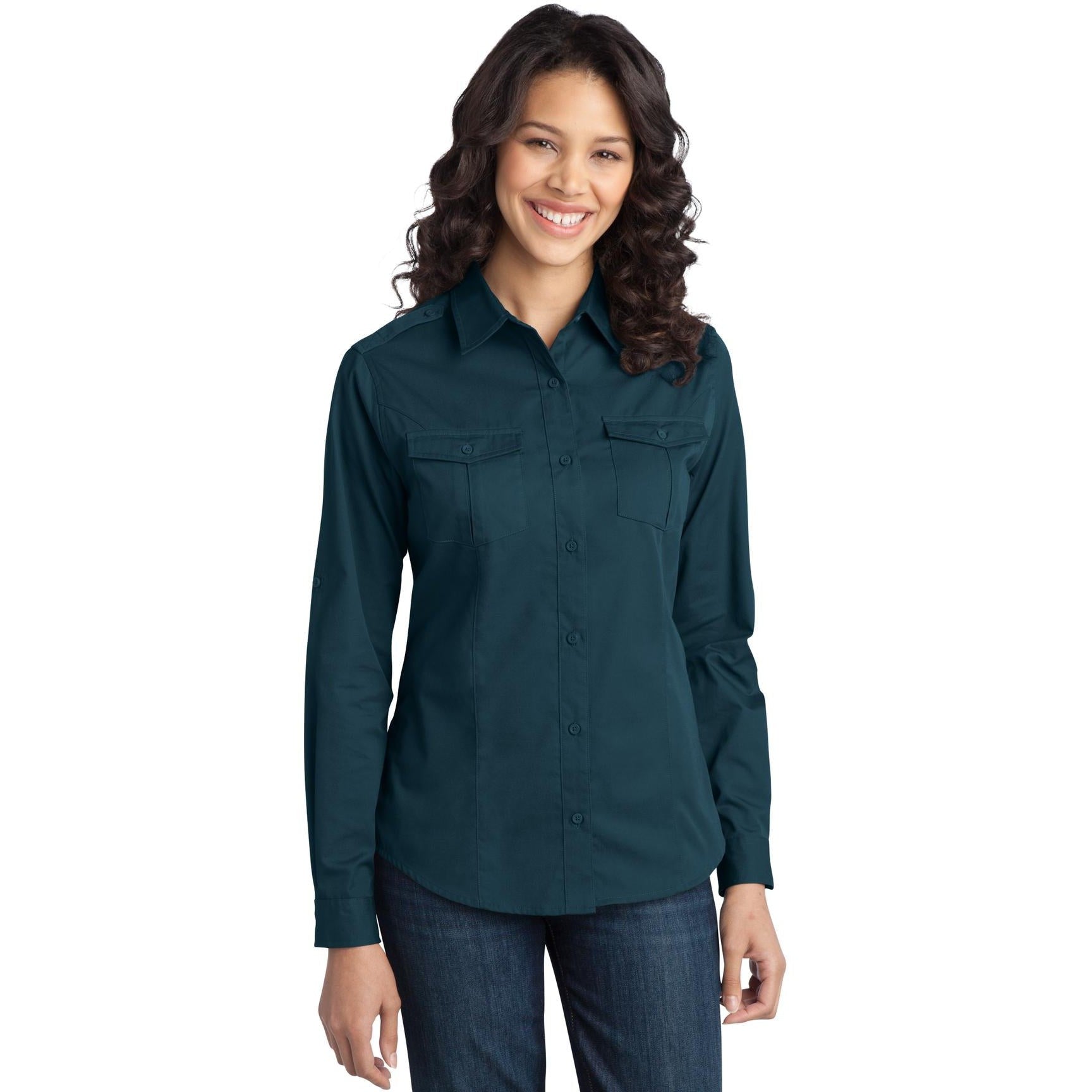 CLOSEOUT - Port Authority Ladies Stain-Release Roll Sleeve Twill Shirt